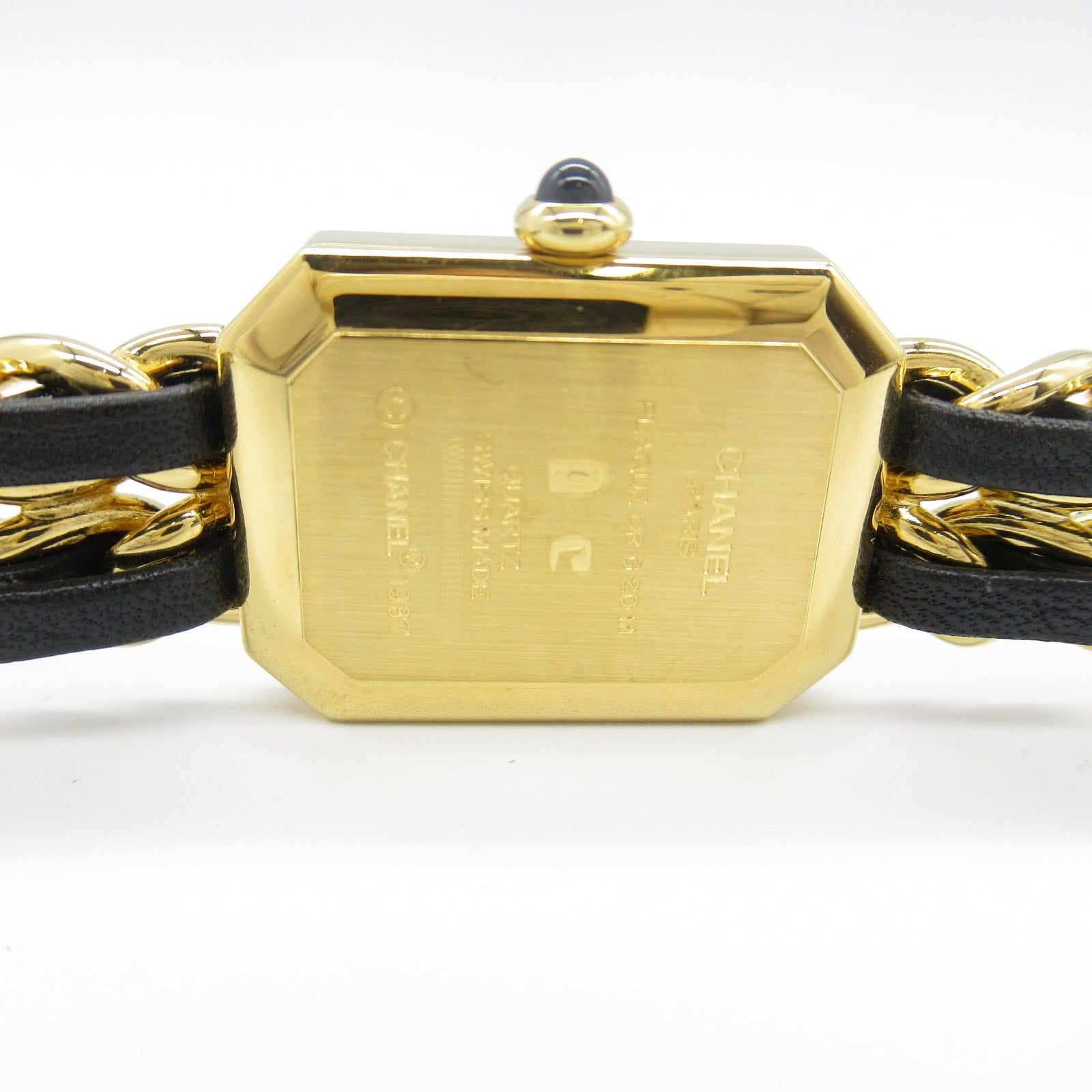 CHANEL Premiere M鍍金/皮革手錶石英機芯黑色#15cm