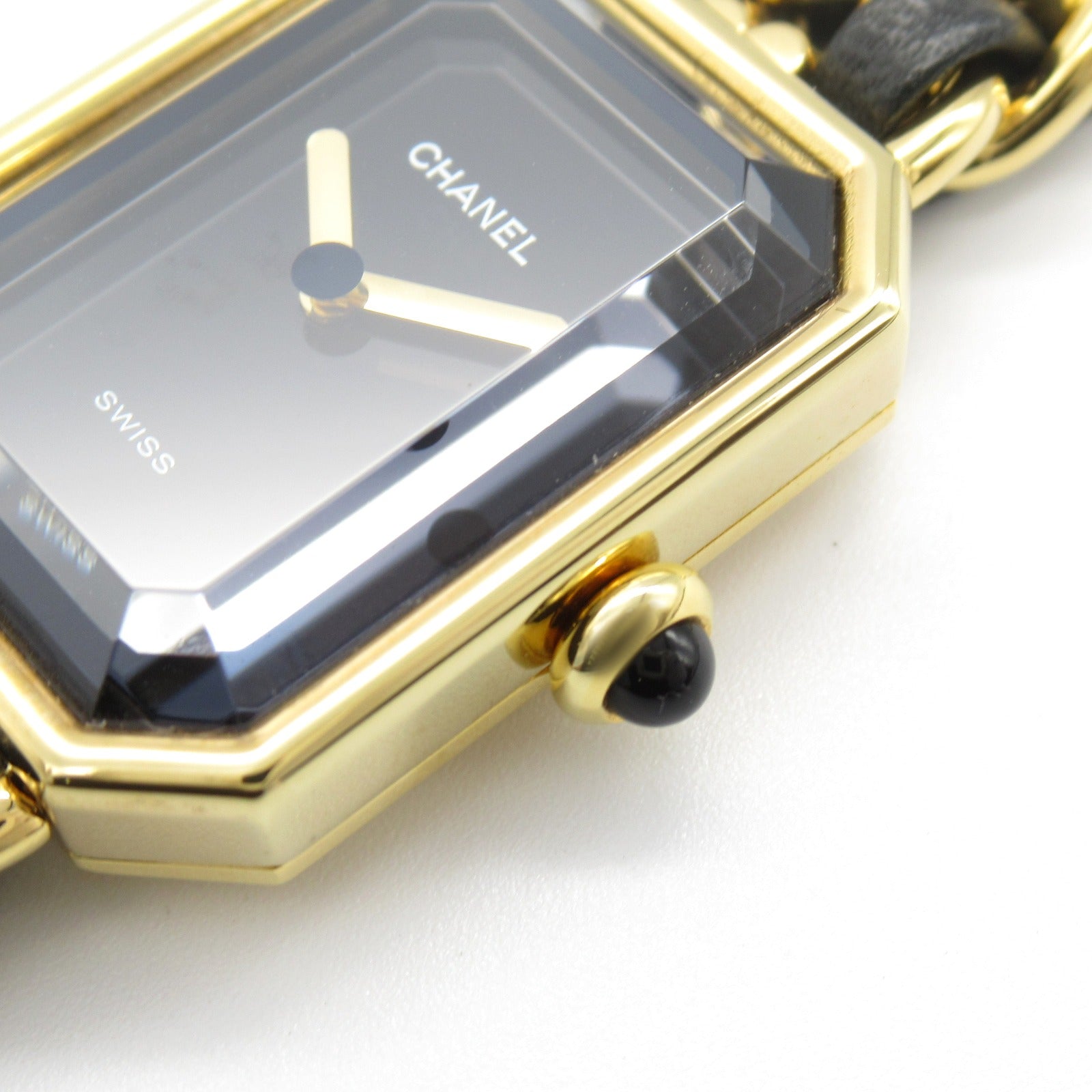 CHANEL Premiere M鍍金/皮革手錶石英機芯黑色#15cm