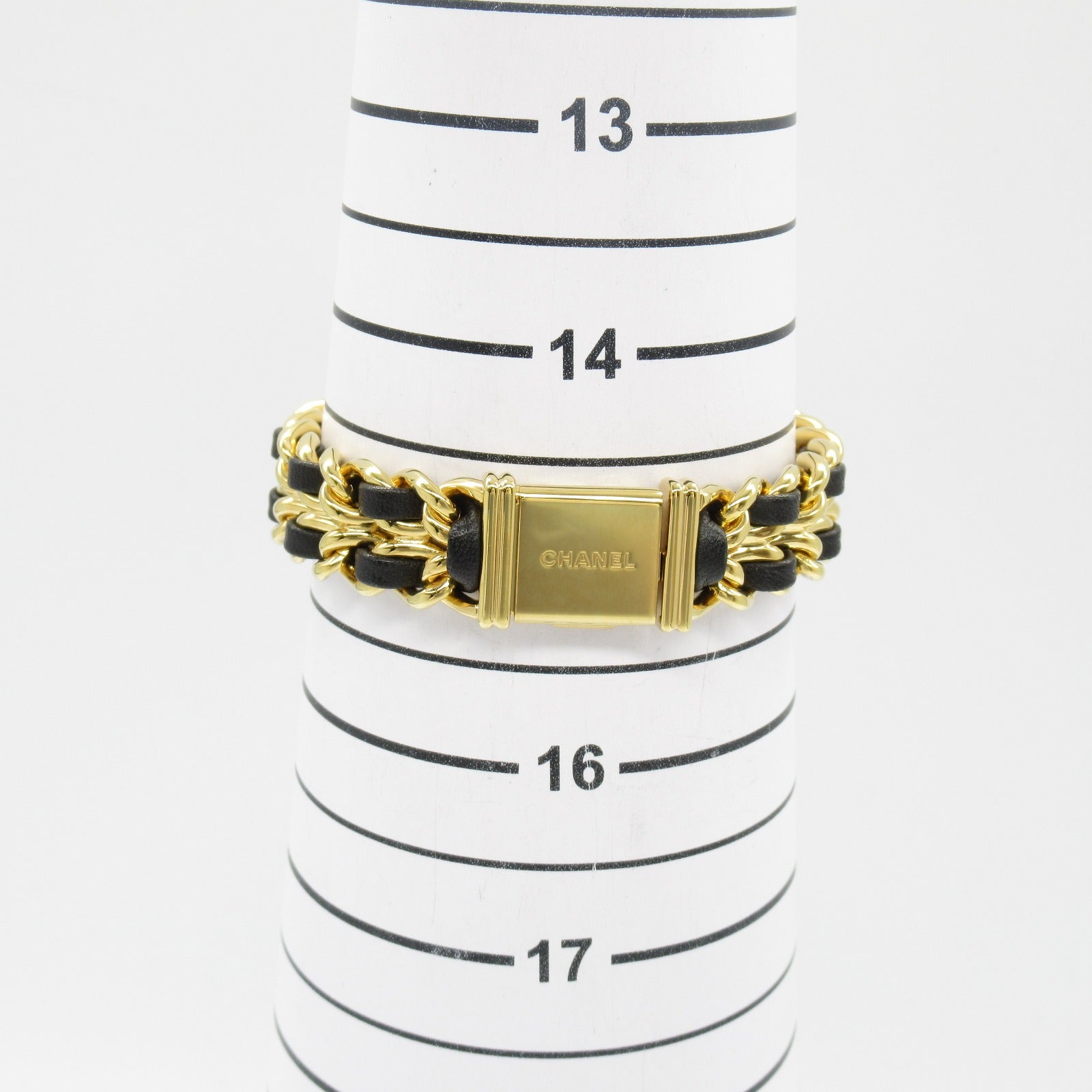 CHANEL Premiere M鍍金/皮革手錶石英機芯黑色#15cm