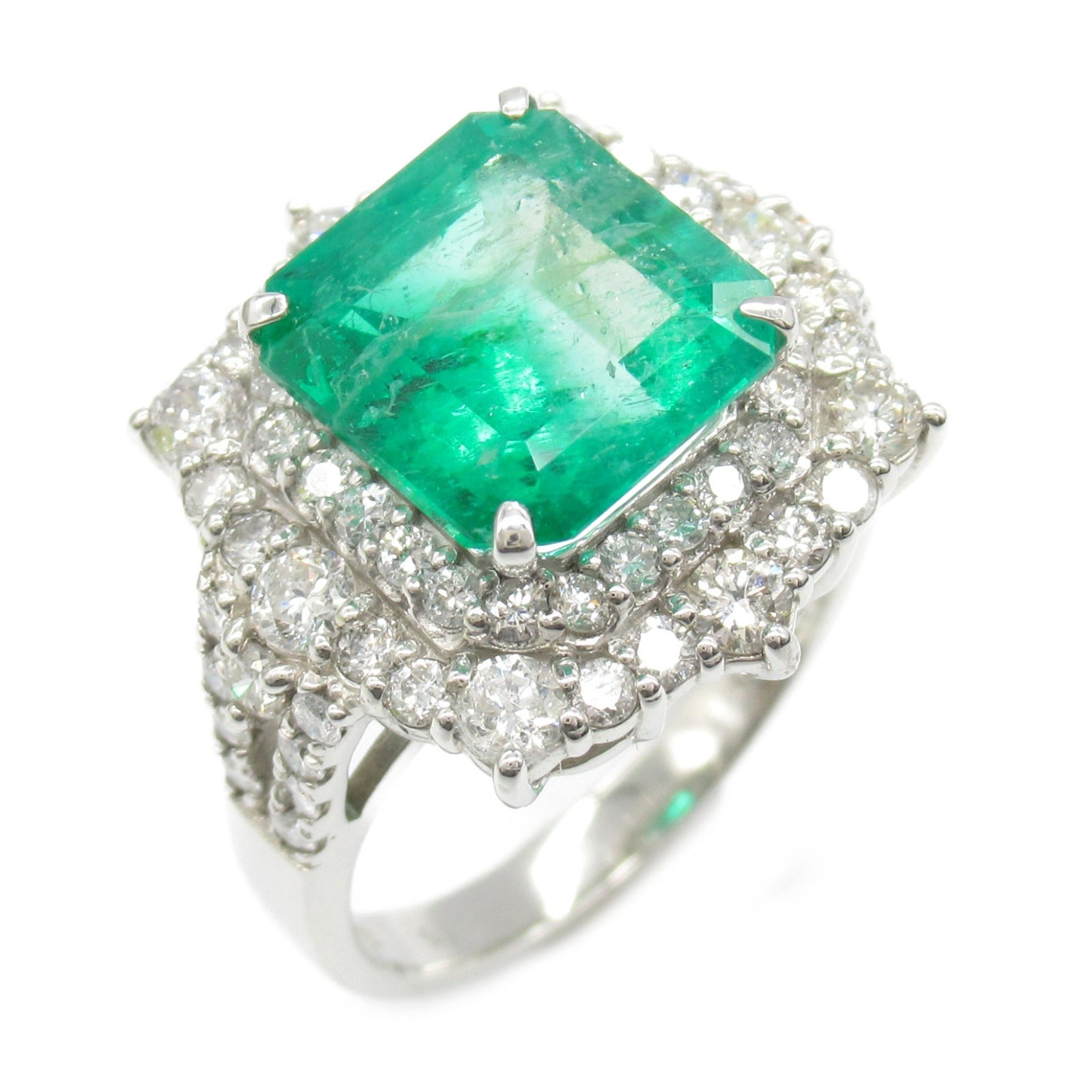 JEWELRY PT950鉑金Emerald Diamond Ring綠寶石/鑽石戒指US#6