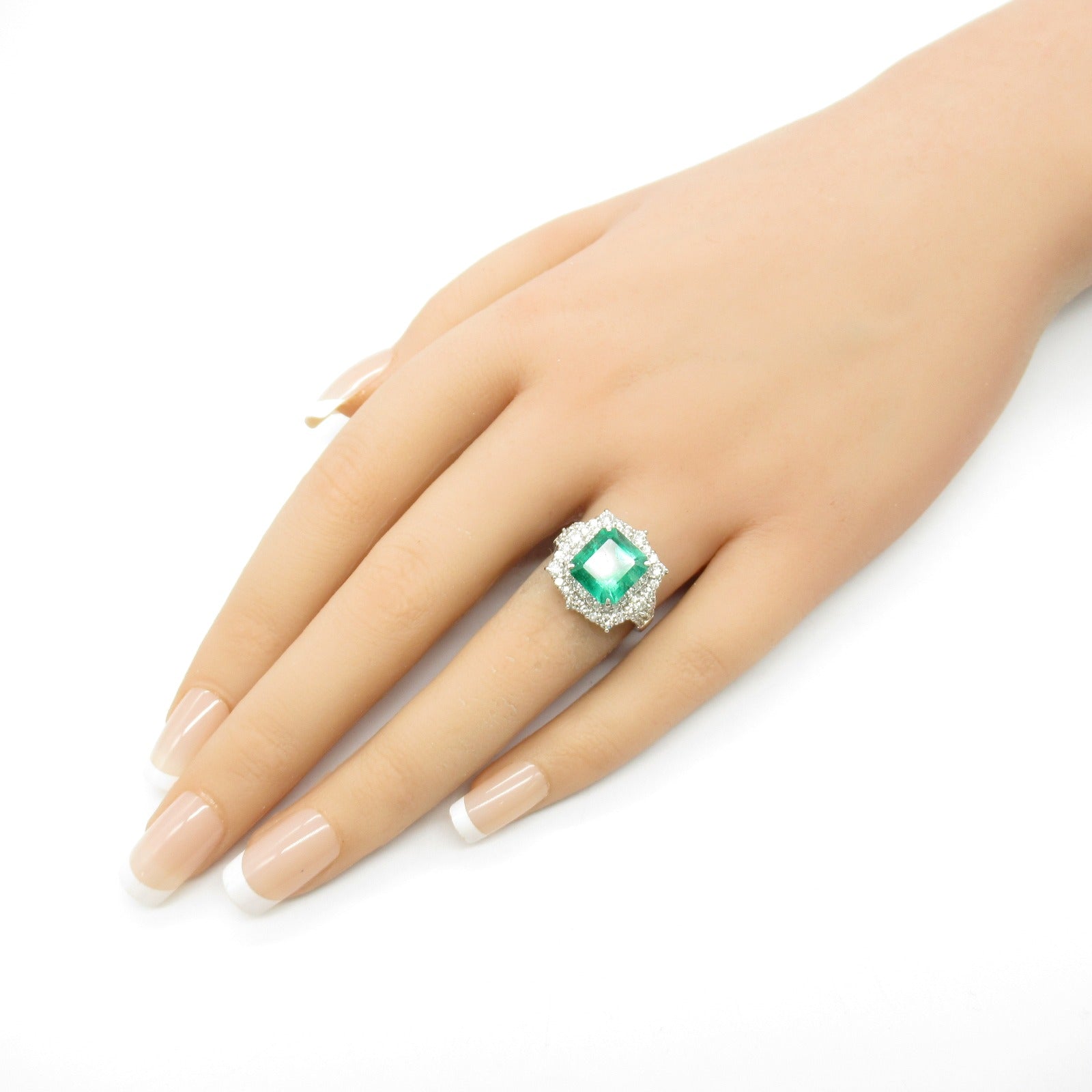 JEWELRY PT950鉑金Emerald Diamond Ring綠寶石/鑽石戒指US#6