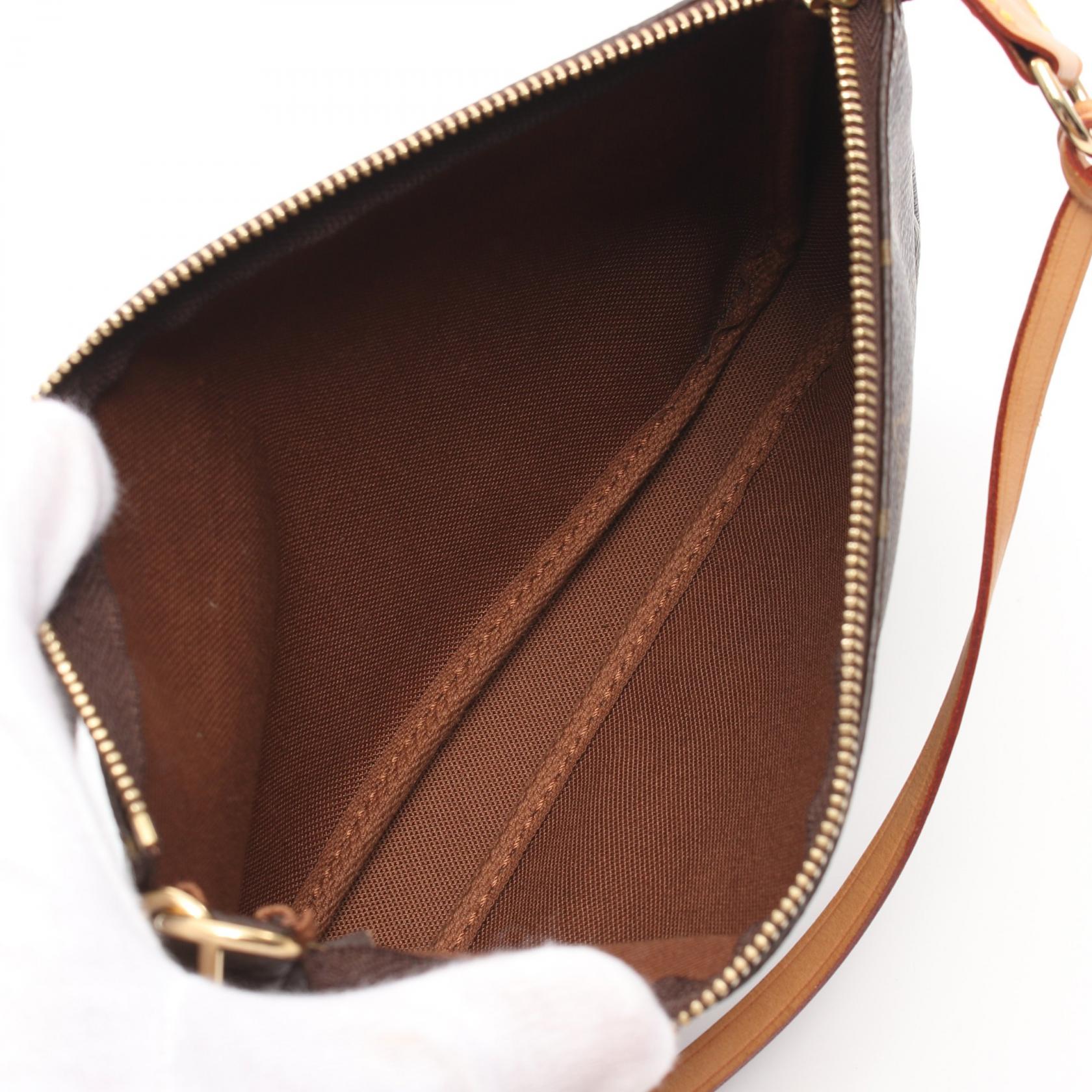 LOUIS VUITTON Monogram Pochette Accessoires金扣手挽袋棕色