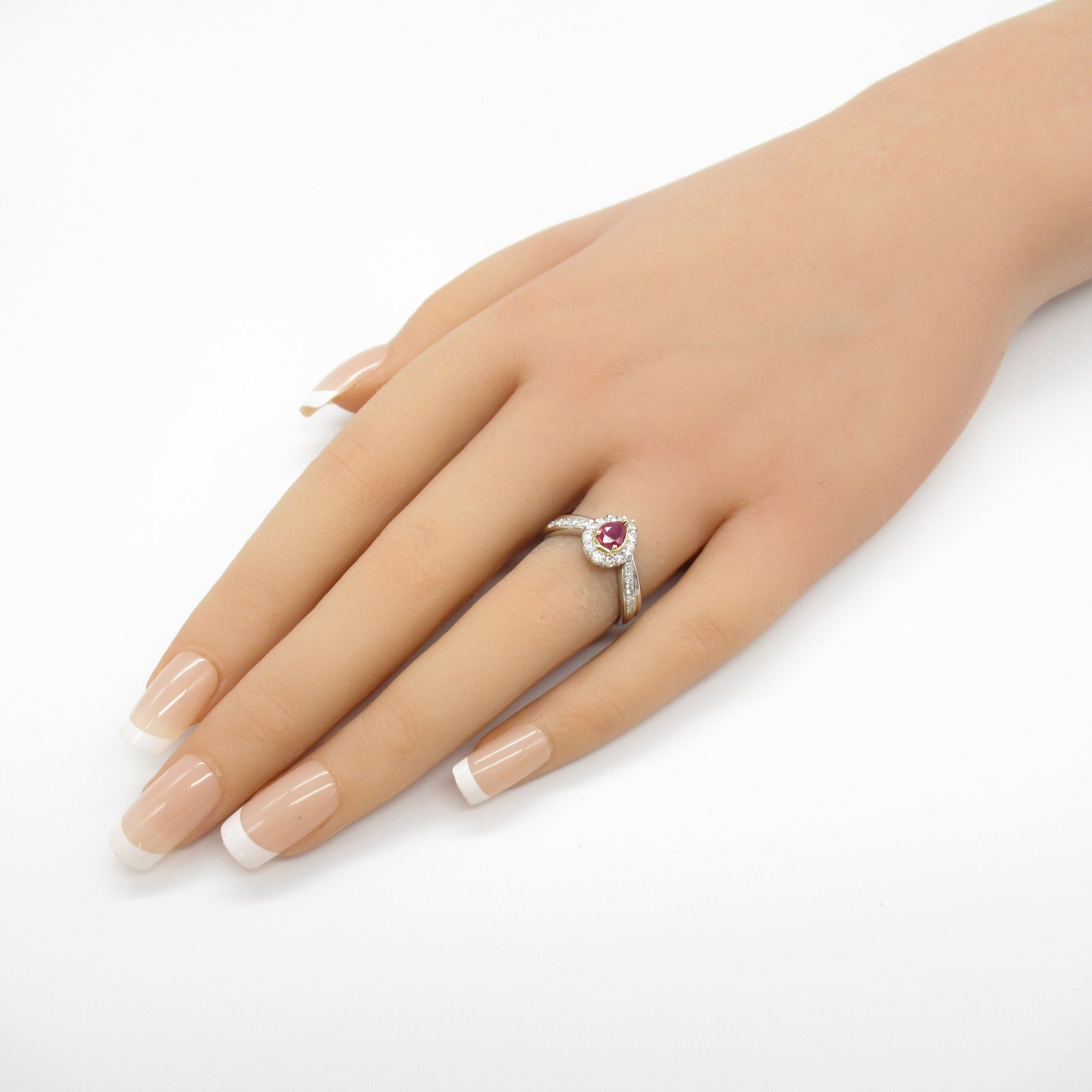 JEWELRY PT900鉑金/18K黃金Ruby/Diamond Ring紅寶石/鑽石戒指US#5.5