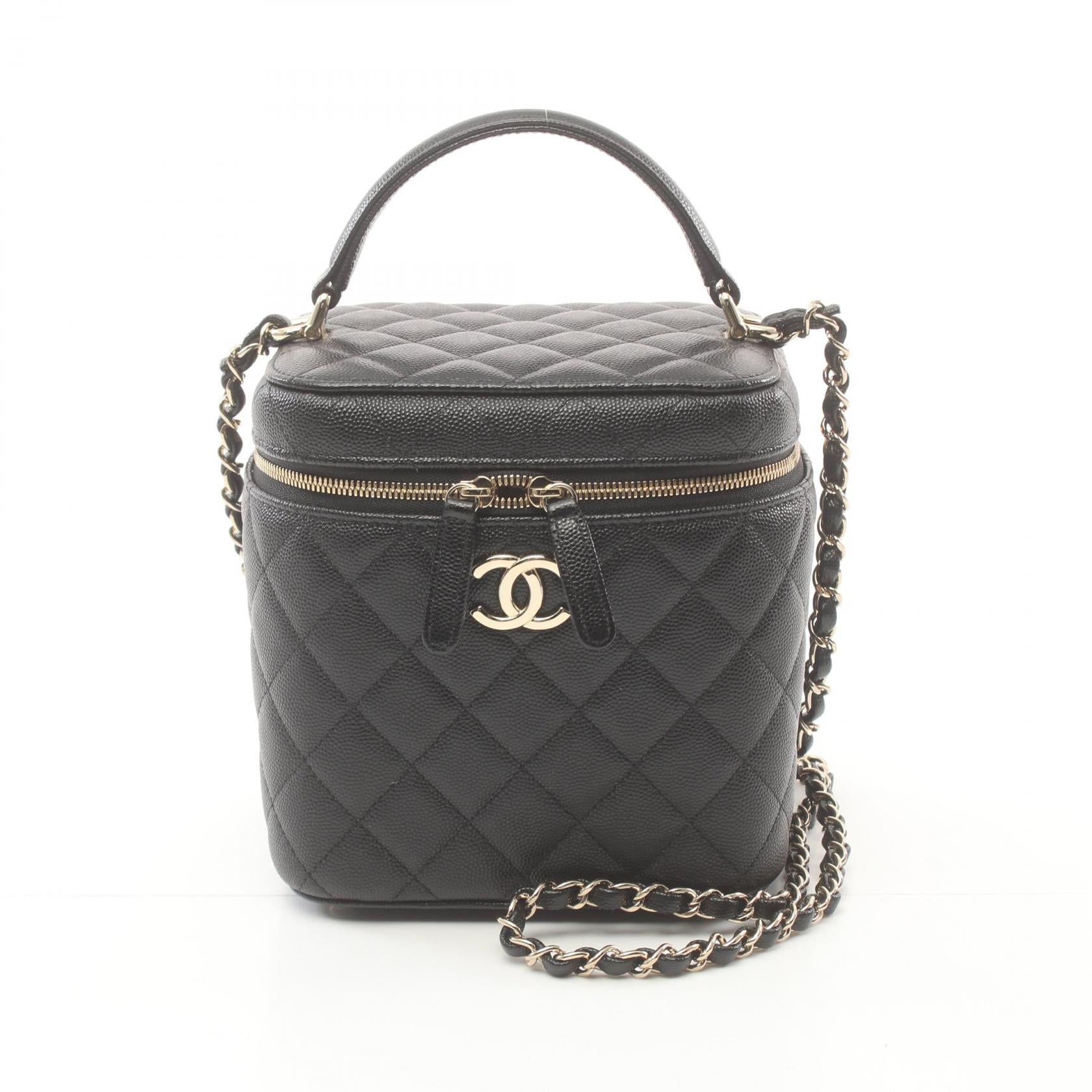 CHANEL CC GHW Matelasse ChainShoulder Vanity Bag Calfskin Leather Black