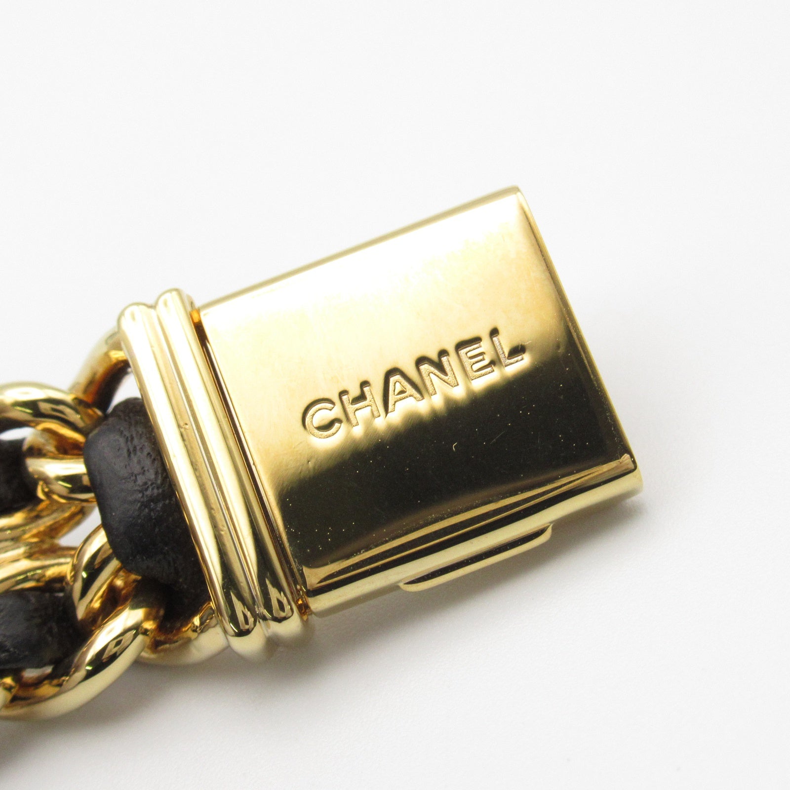 CHANEL Premiere M鍍金/皮革手錶石英機芯黑色