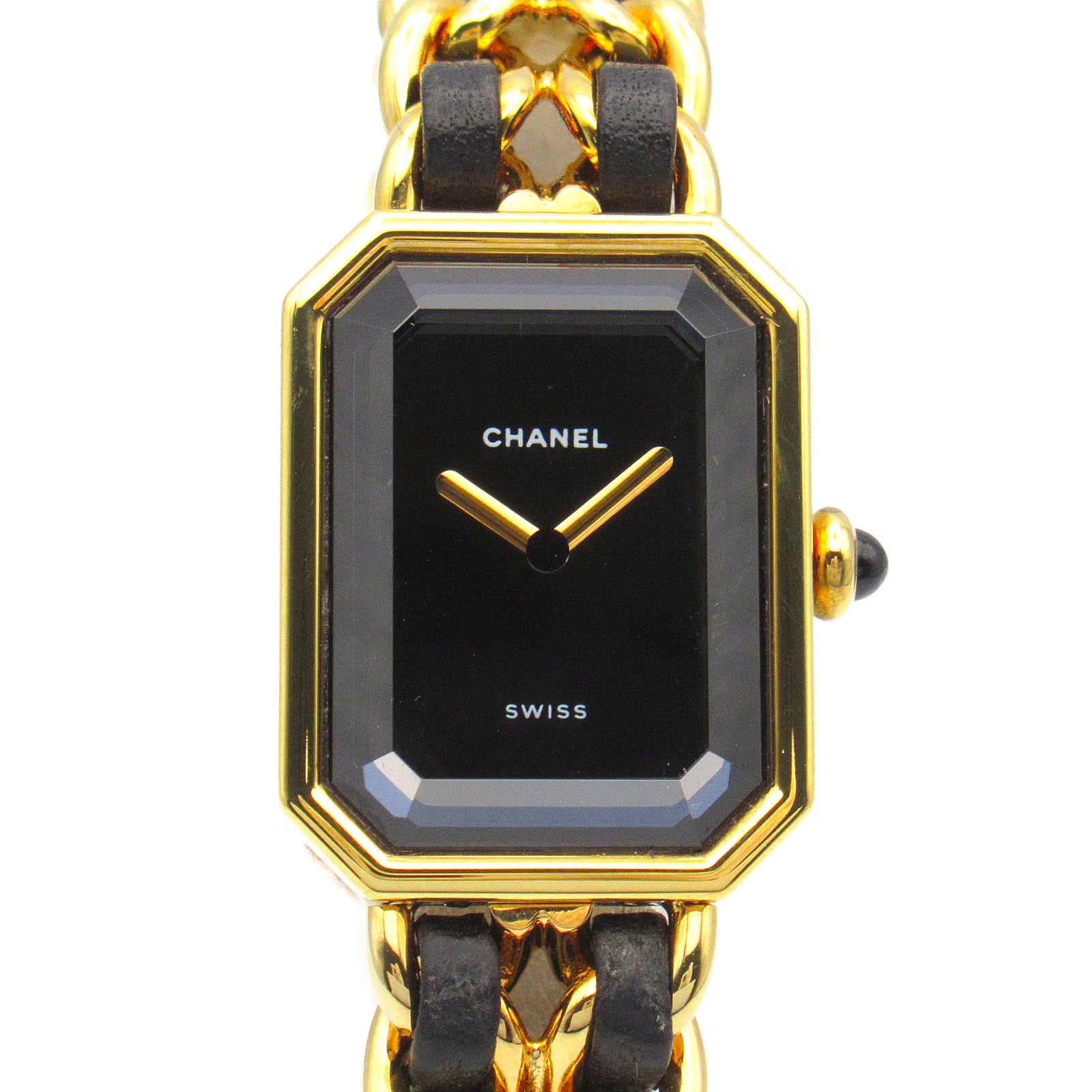 CHANEL Premiere M鍍金/皮革手錶石英機芯黑色