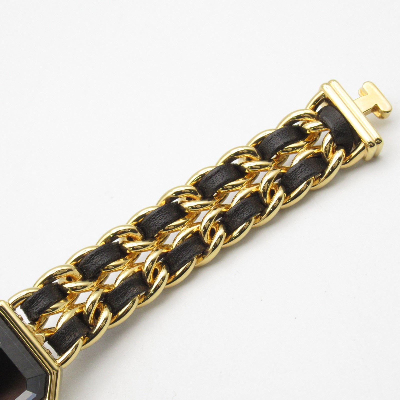 CHANEL CC Premiere M Quartz Watch H0001 Gold Plated Leather Black