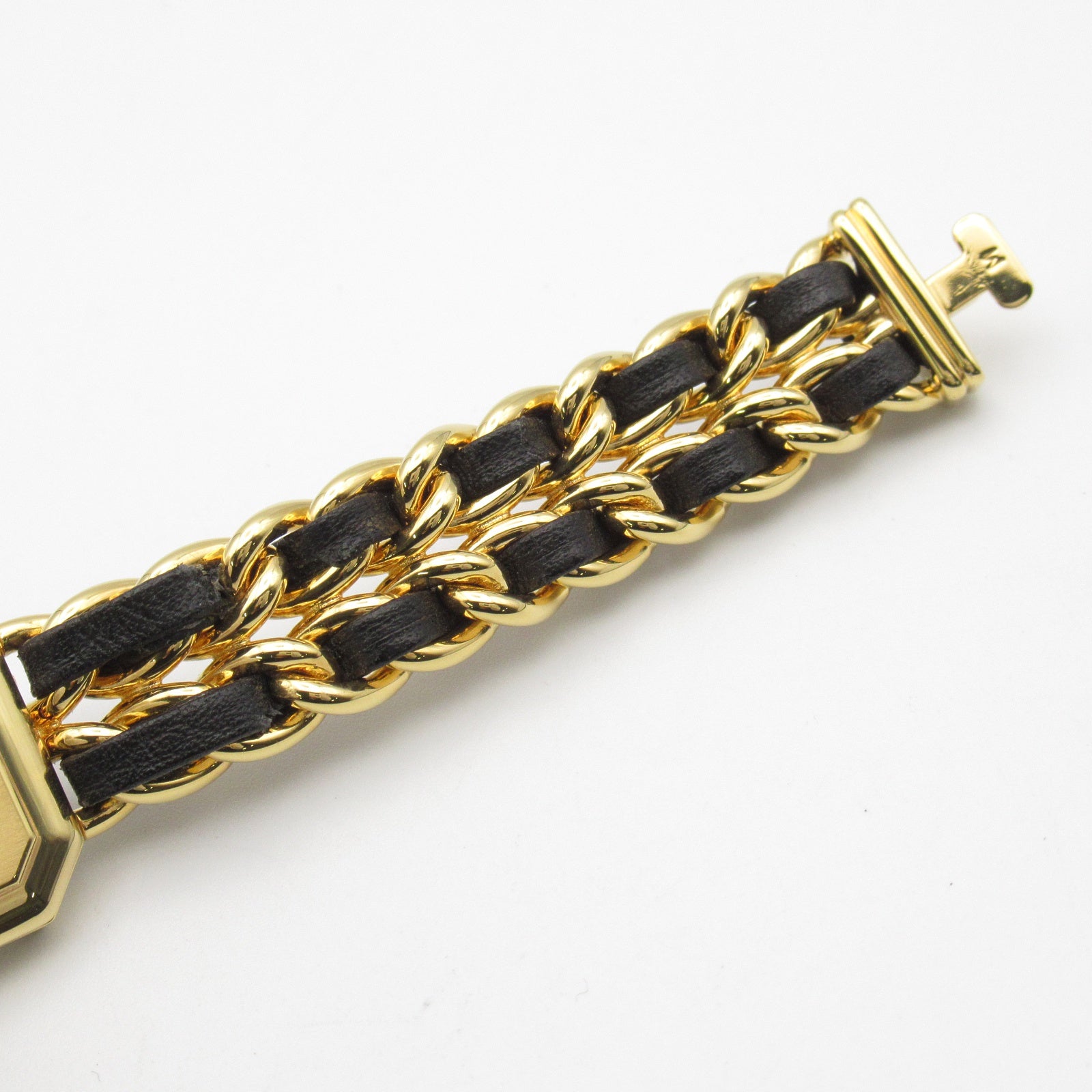 CHANEL CC Premiere M Quartz Watch H0001 Gold Plated Leather Black