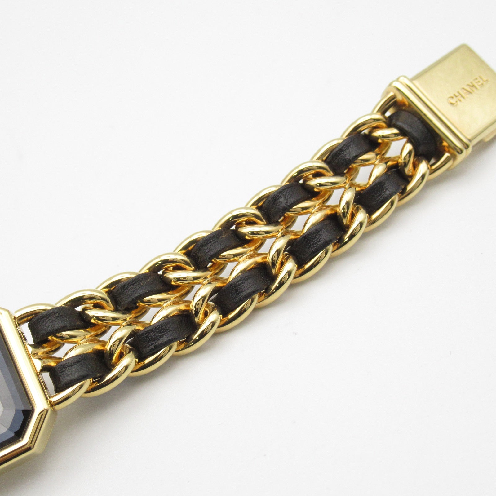 CHANEL CC Premiere M Quartz Watch H0001 Gold Plated Leather Black