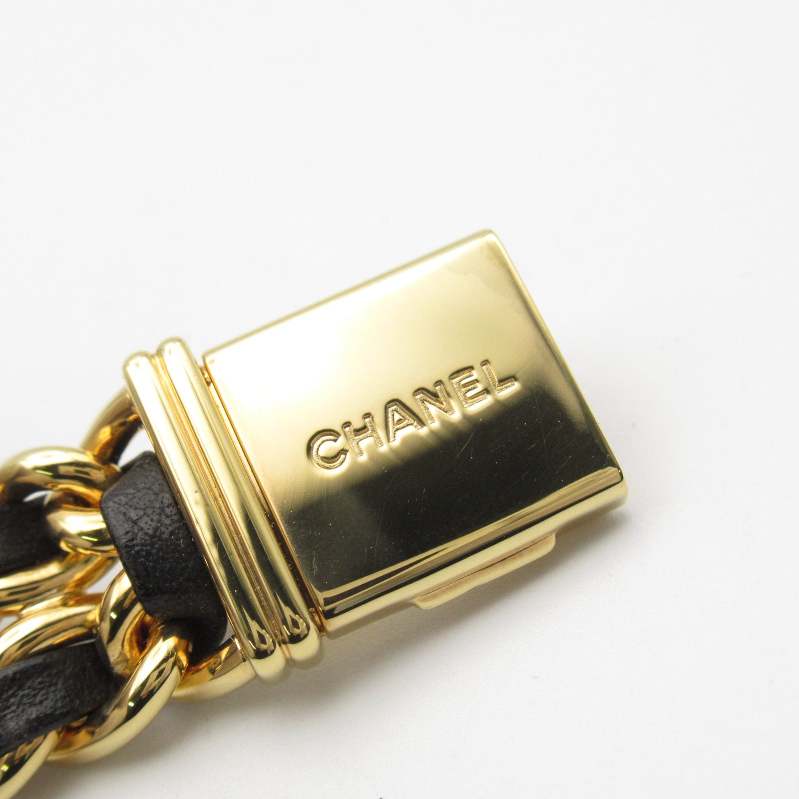 CHANEL CC Premiere M Quartz Watch H0001 Gold Plated Leather Black
