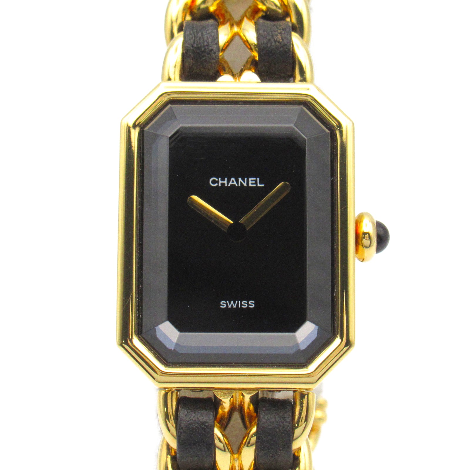 CHANEL CC Premiere M Quartz Watch H0001 Gold Plated Leather Black