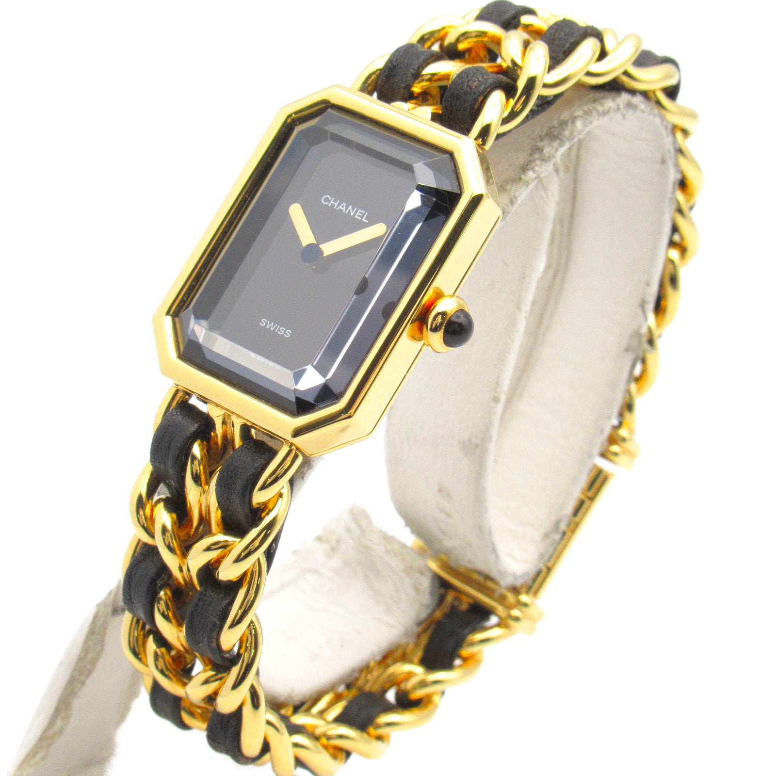 CHANEL CC Premiere M Quartz Watch H0001 Gold Plated Leather Black