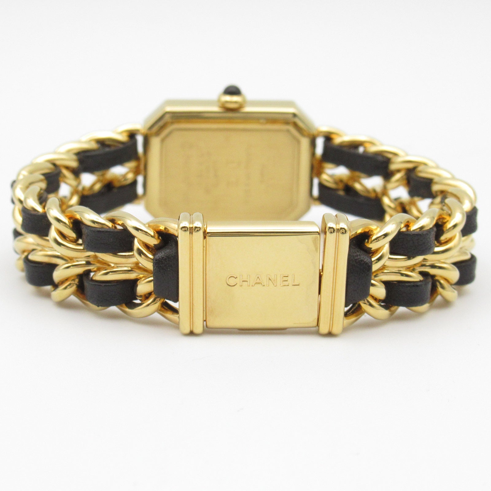 CHANEL CC Premiere M Quartz Watch H0001 Gold Plated Leather Black