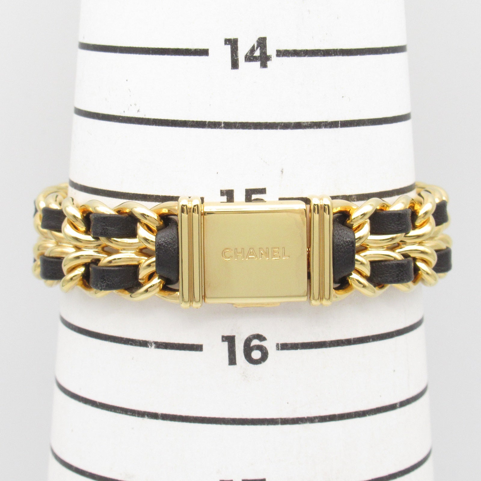 CHANEL CC Premiere M Quartz Watch H0001 Gold Plated Leather Black