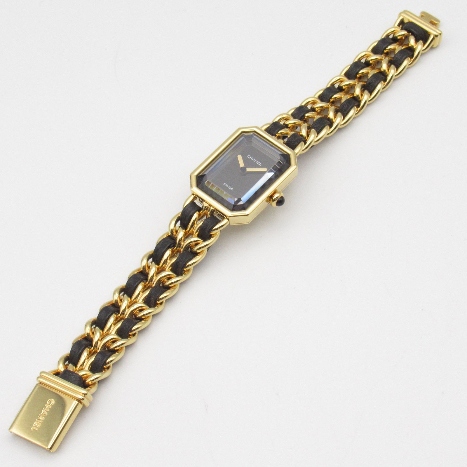 CHANEL CC Premiere M Quartz Watch H0001 Gold Plated Leather Black