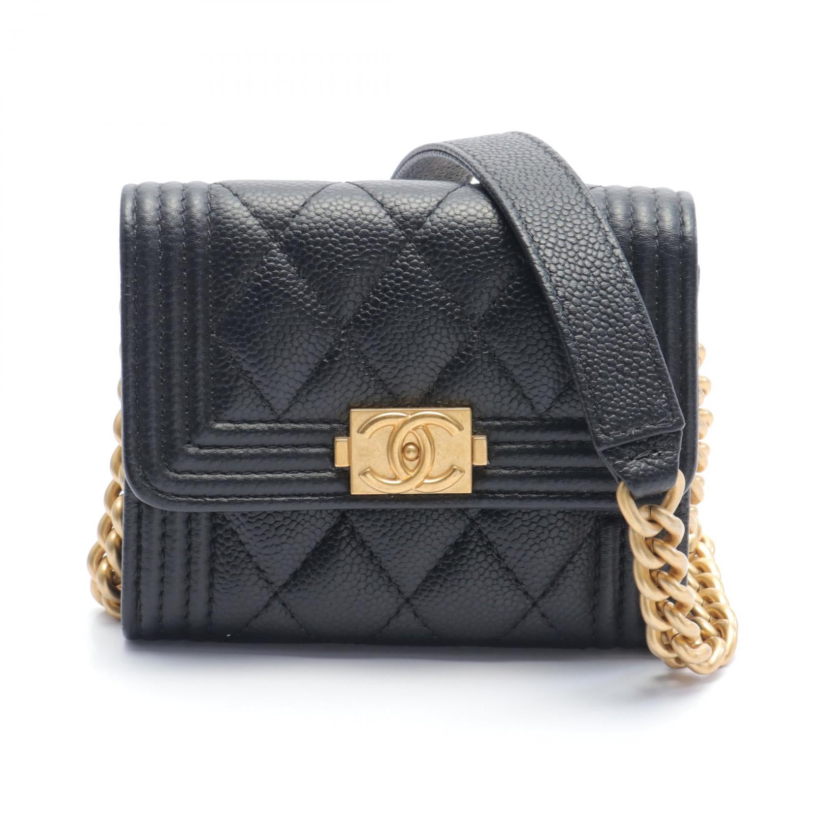 CHANEL 牛皮皮革Boy Chanel Chain Wallet金扣肩背袋’
