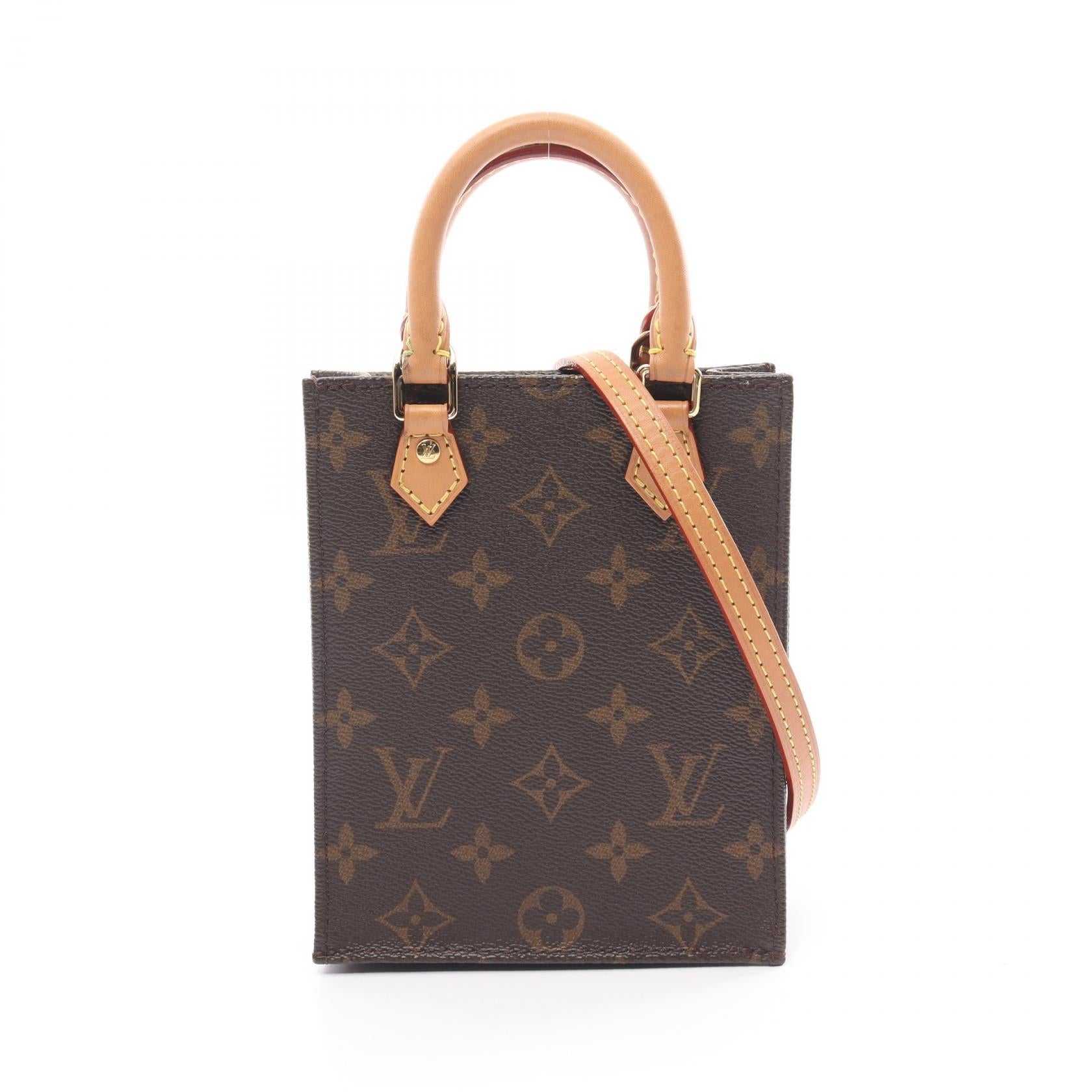 LOUIS VUITTON【激減優惠】 Monogram Petit Sac Plat金扣手挽肩背兩用袋棕色