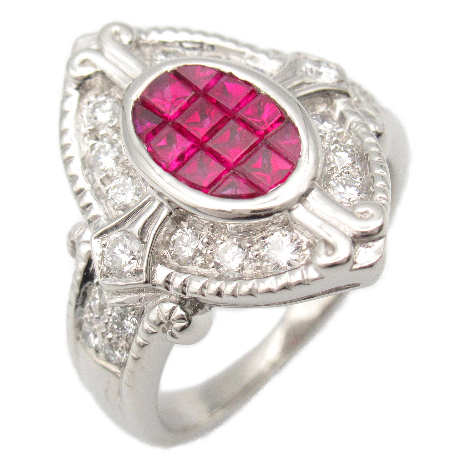 JEWELRY PT900鉑金Ruby Diamond Ring紅寶石/鑽石戒指US#6.25