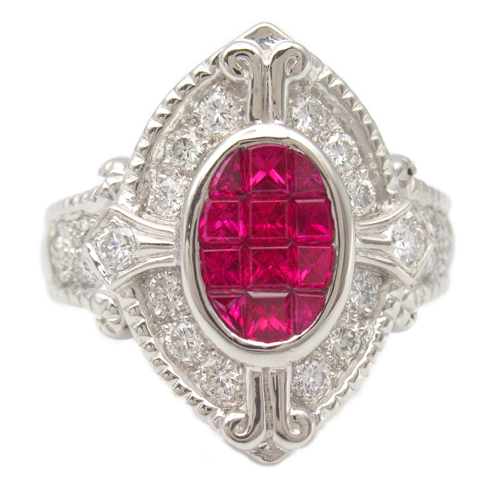 JEWELRY PT900鉑金Ruby Diamond Ring紅寶石/鑽石戒指US#6.25