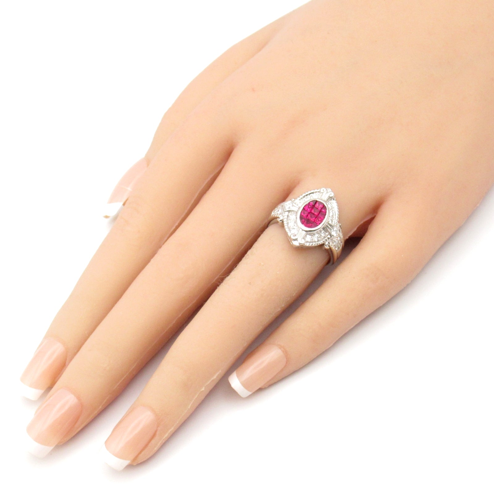 JEWELRY PT900鉑金Ruby Diamond Ring紅寶石/鑽石戒指US#6.25