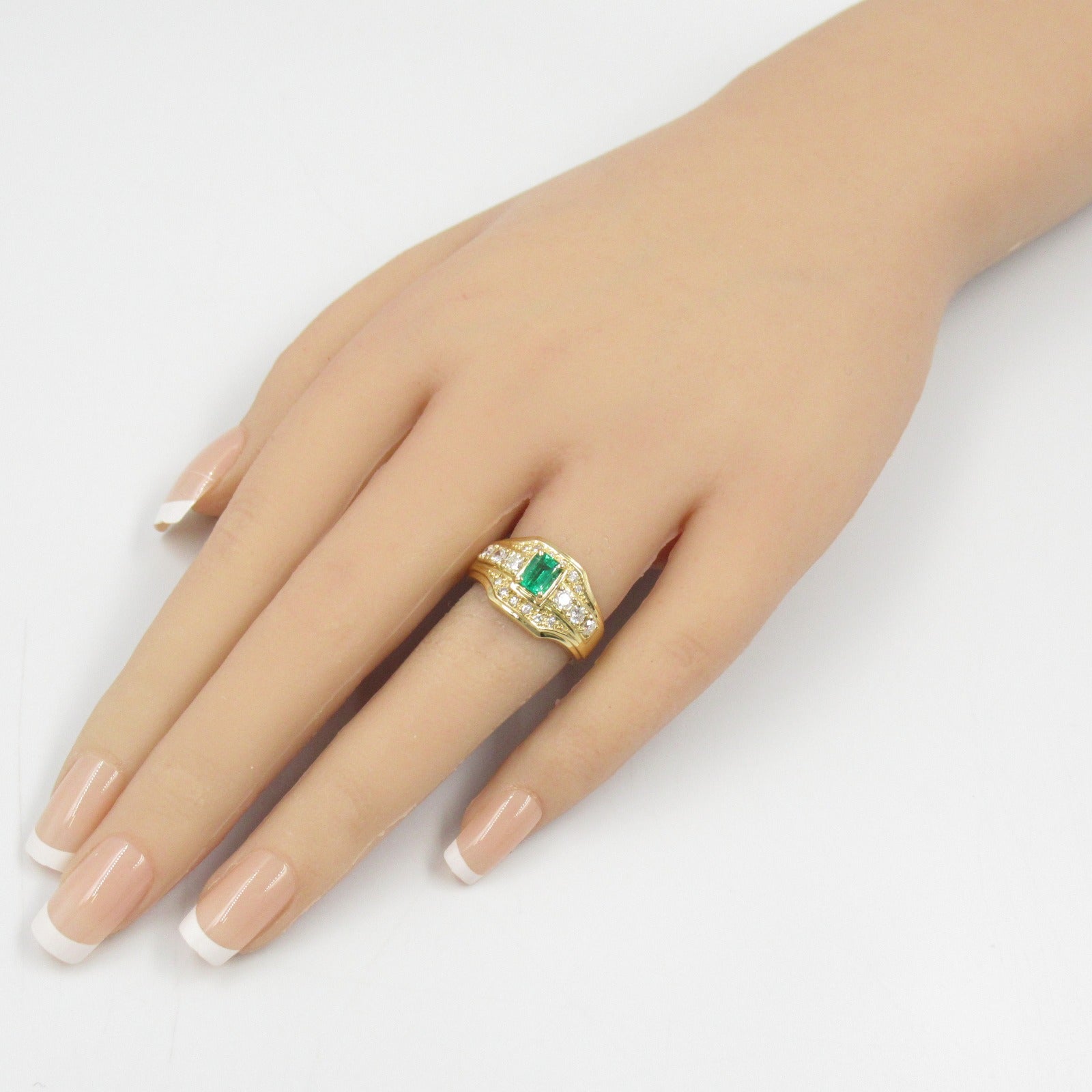 JEWELRY 18K黃金Emerald Diamond Ring綠寶石/鑽石戒指US#6.25