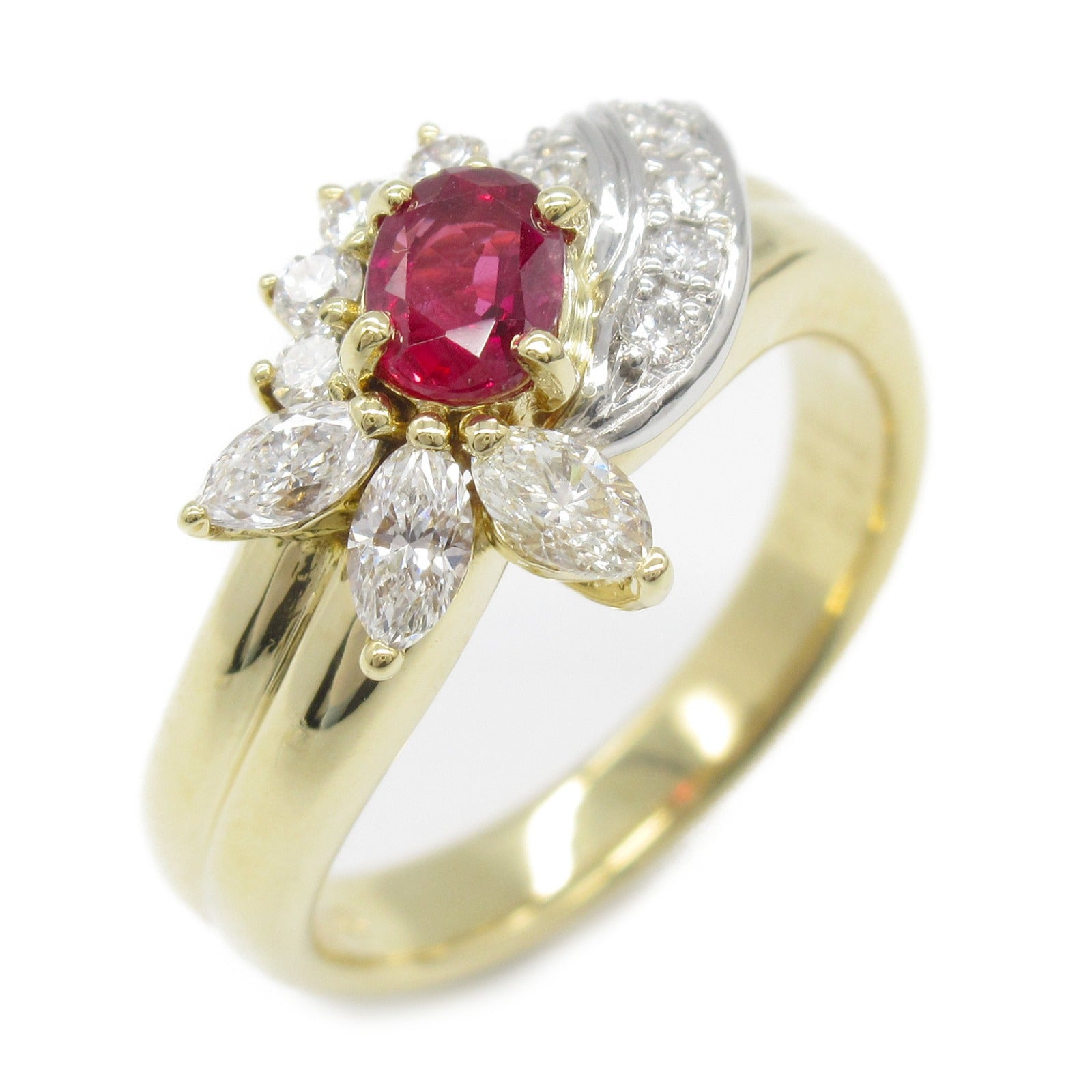 JEWELRY 18K黃金/PT900鉑金Chikako Kaku Ring紅寶石/鑽石戒指US#6.25