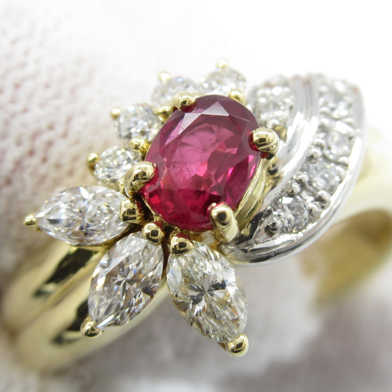 JEWELRY 18K黃金/PT900鉑金Chikako Kaku Ring紅寶石/鑽石戒指US#6.25