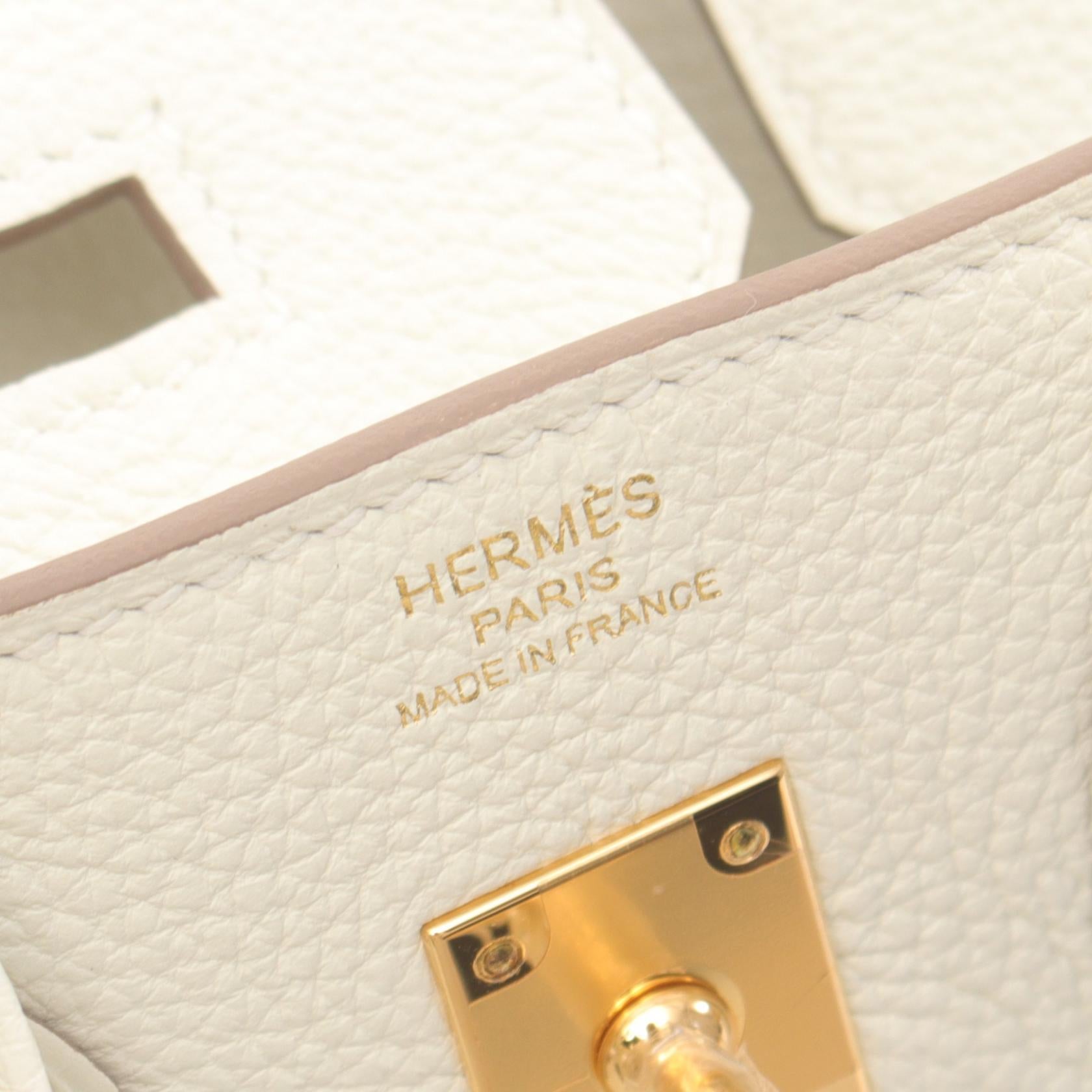 HERMES Togo皮革Birkin 25金扣手挽袋白色