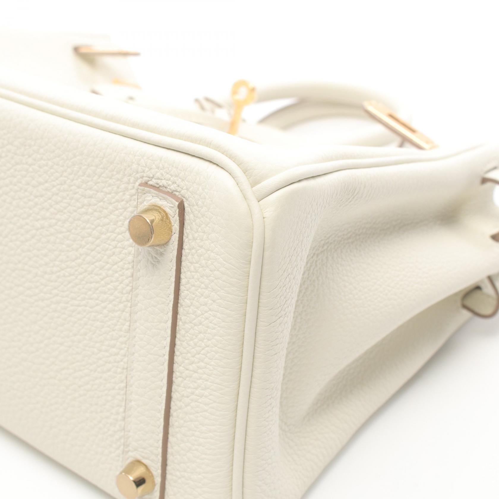 HERMES Togo皮革Birkin 25金扣手挽袋白色