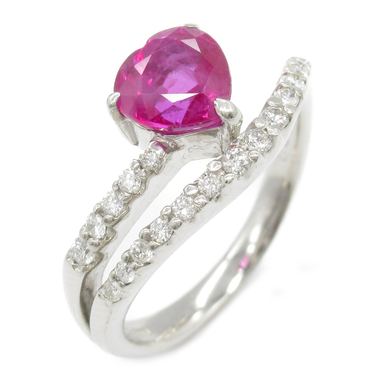 JEWELRY PT900鉑金Ruby Diamond Ring紅寶石/鑽石戒指US#5.75