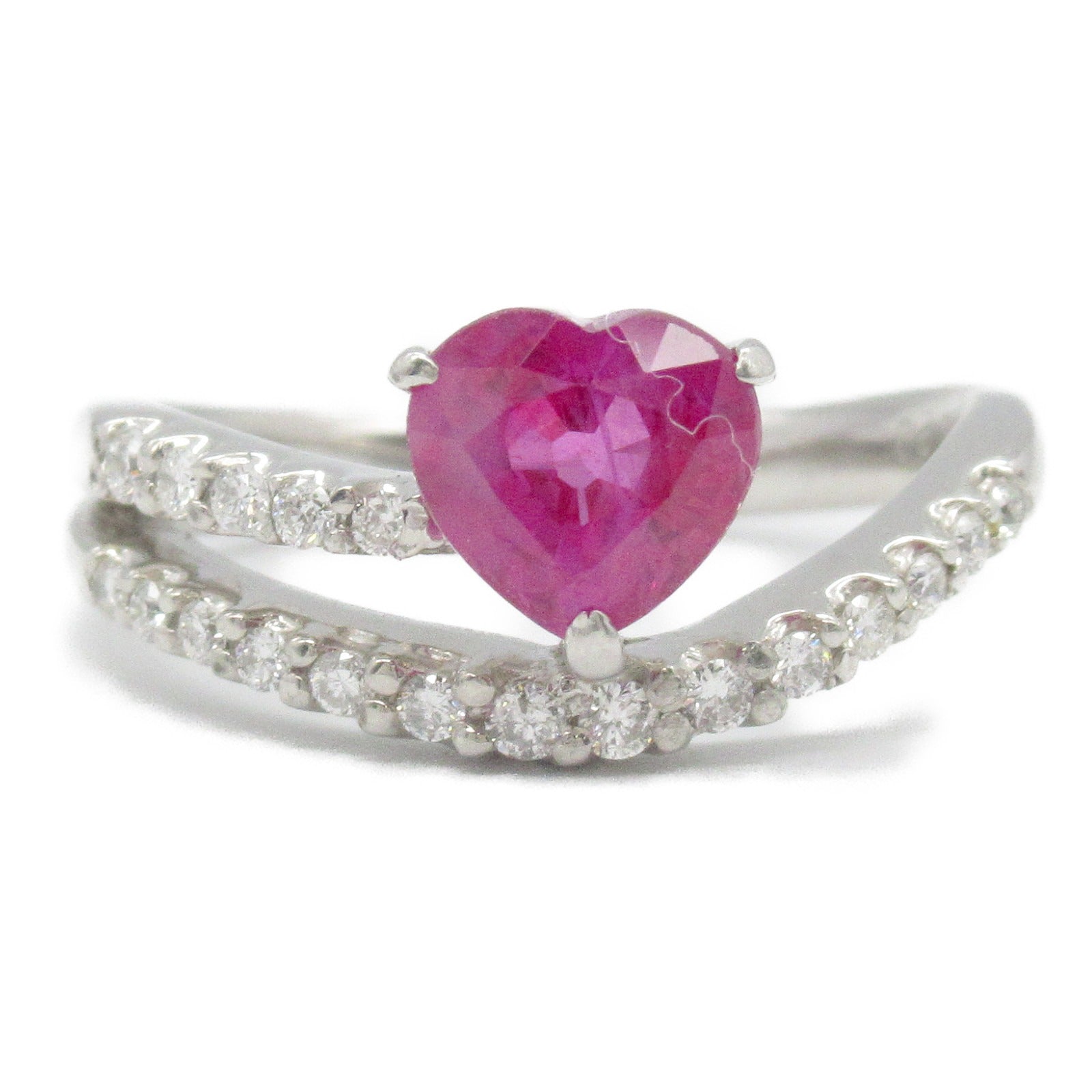 JEWELRY PT900鉑金Ruby Diamond Ring紅寶石/鑽石戒指US#5.75