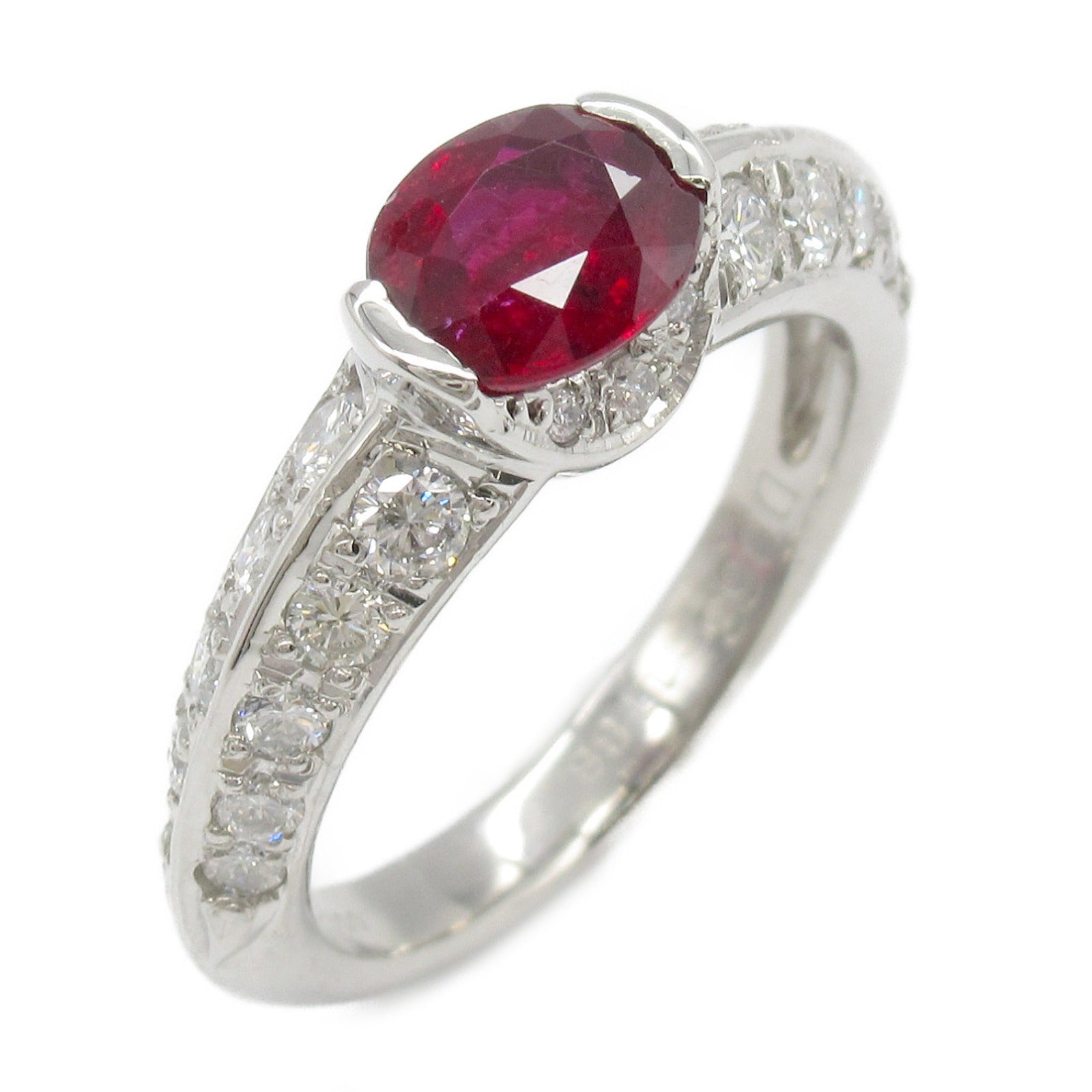 JEWELRY PT900鉑金Ruby Diamond Ring紅寶石/鑽石戒指US#5.75