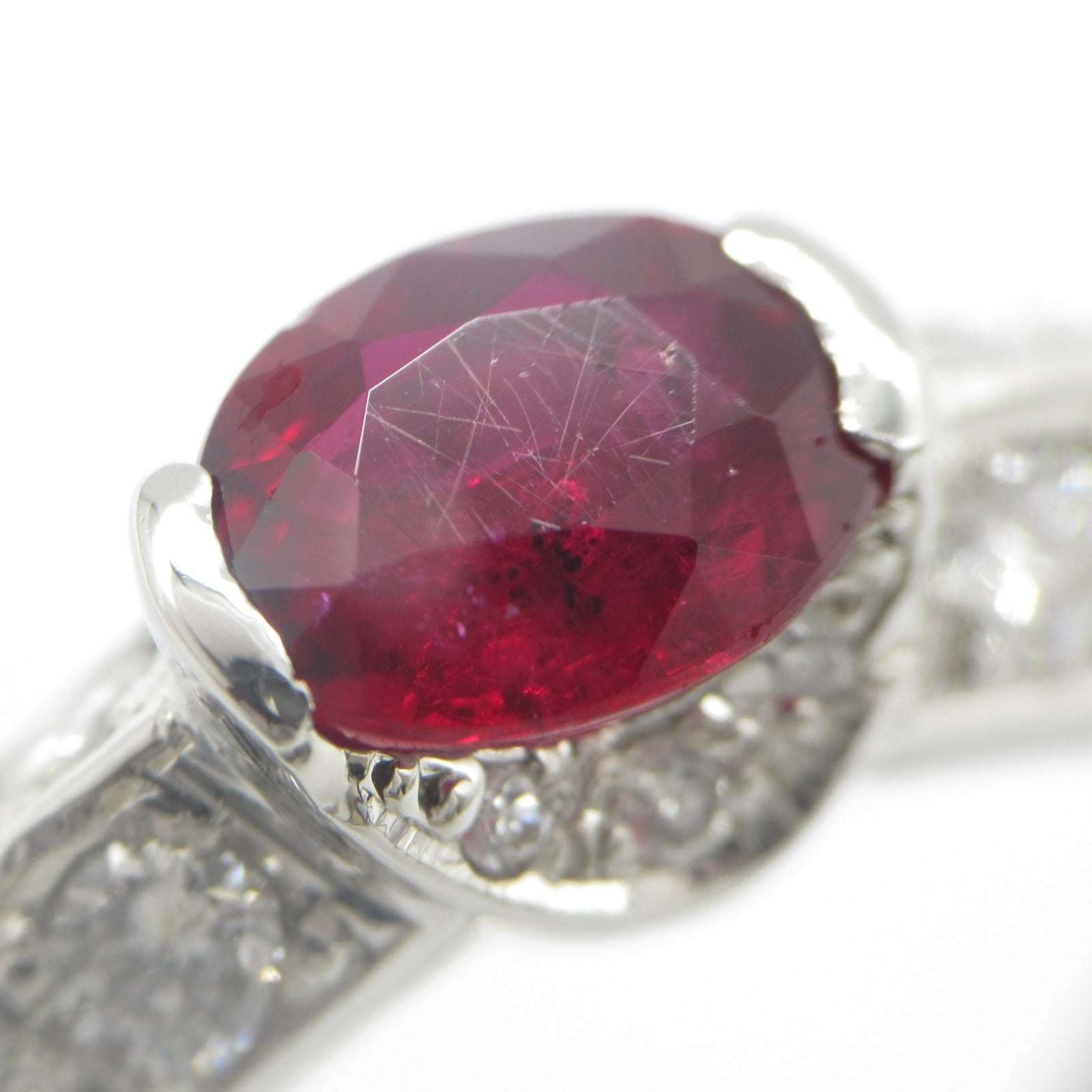 JEWELRY PT900鉑金Ruby Diamond Ring紅寶石/鑽石戒指US#5.75