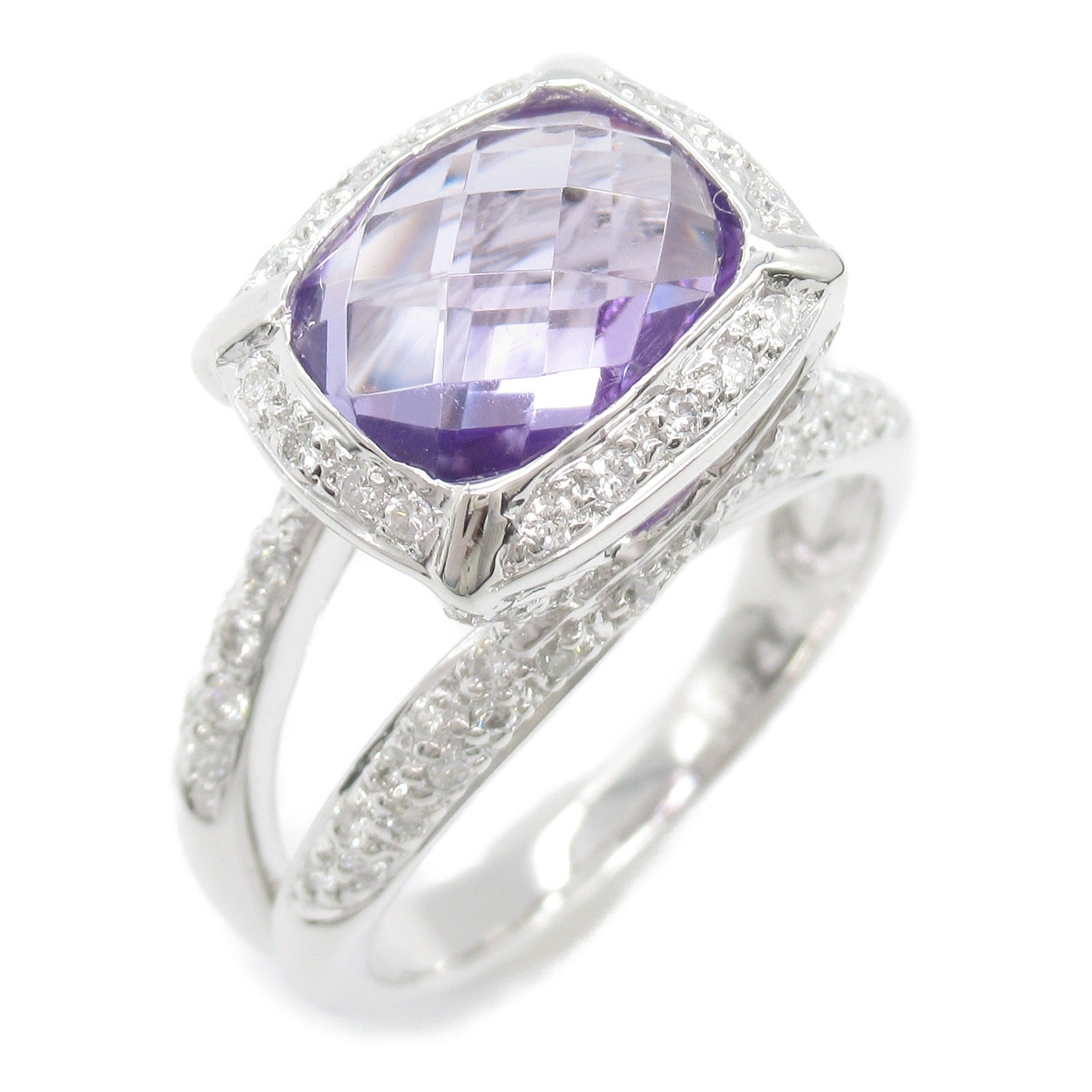 JEWELRY 18K白金Amethyst Diamond Ring紫晶/鑽石戒指US#6.75