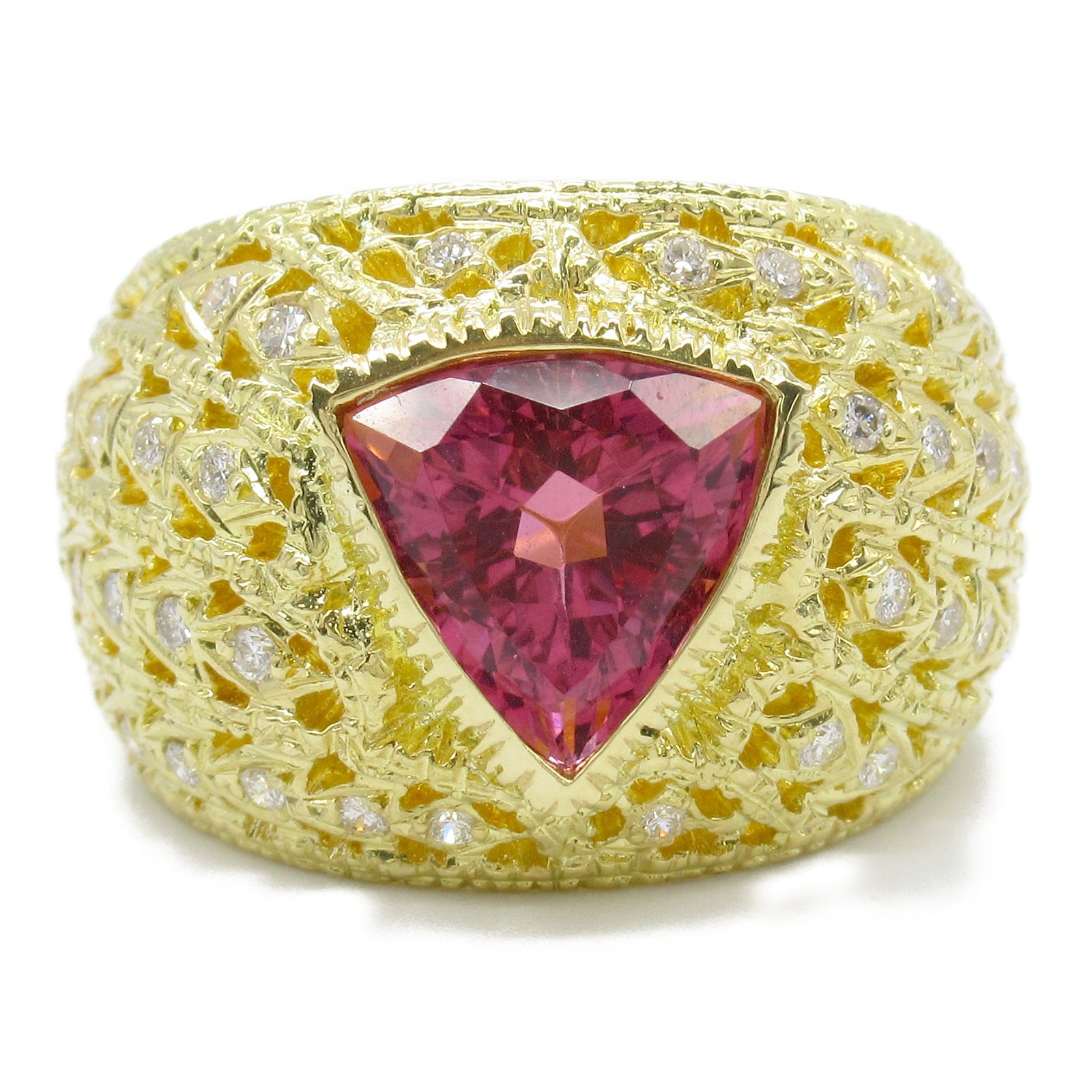 JEWELRY Tourmaline Diamond Ring 18K Yellow Gold US#6.75