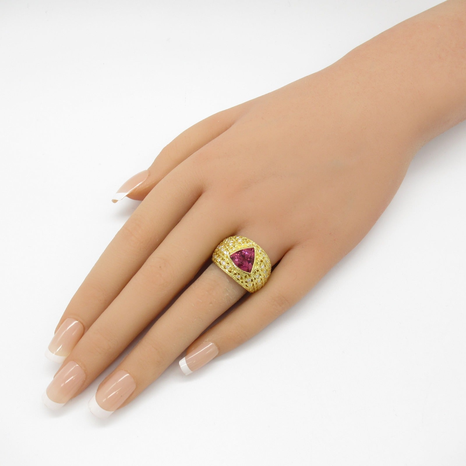 JEWELRY Tourmaline Diamond Ring 18K Yellow Gold US#6.75