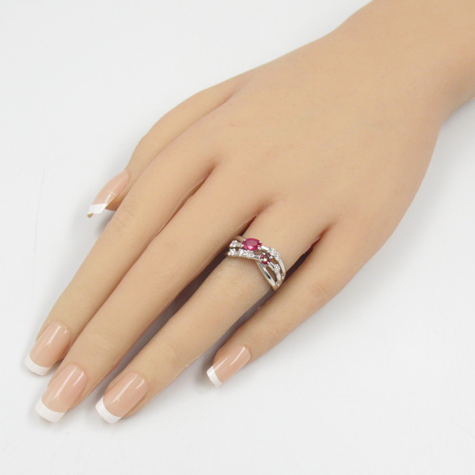 JEWELRY PT900鉑金Ruby Diamond Ring紅寶石/鑽石戒指US#5.75