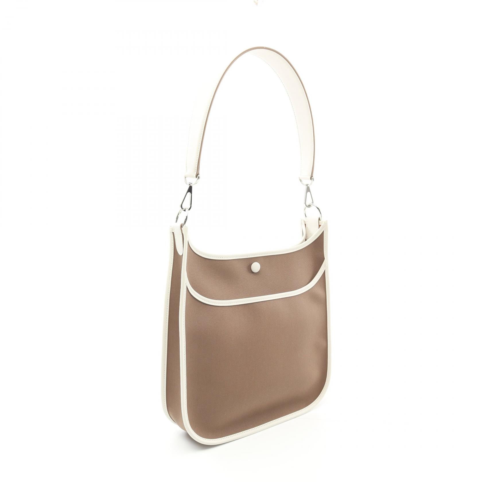 HERMES Toile Officier/Swift皮革Evelyne PM In Neo銀扣肩背袋