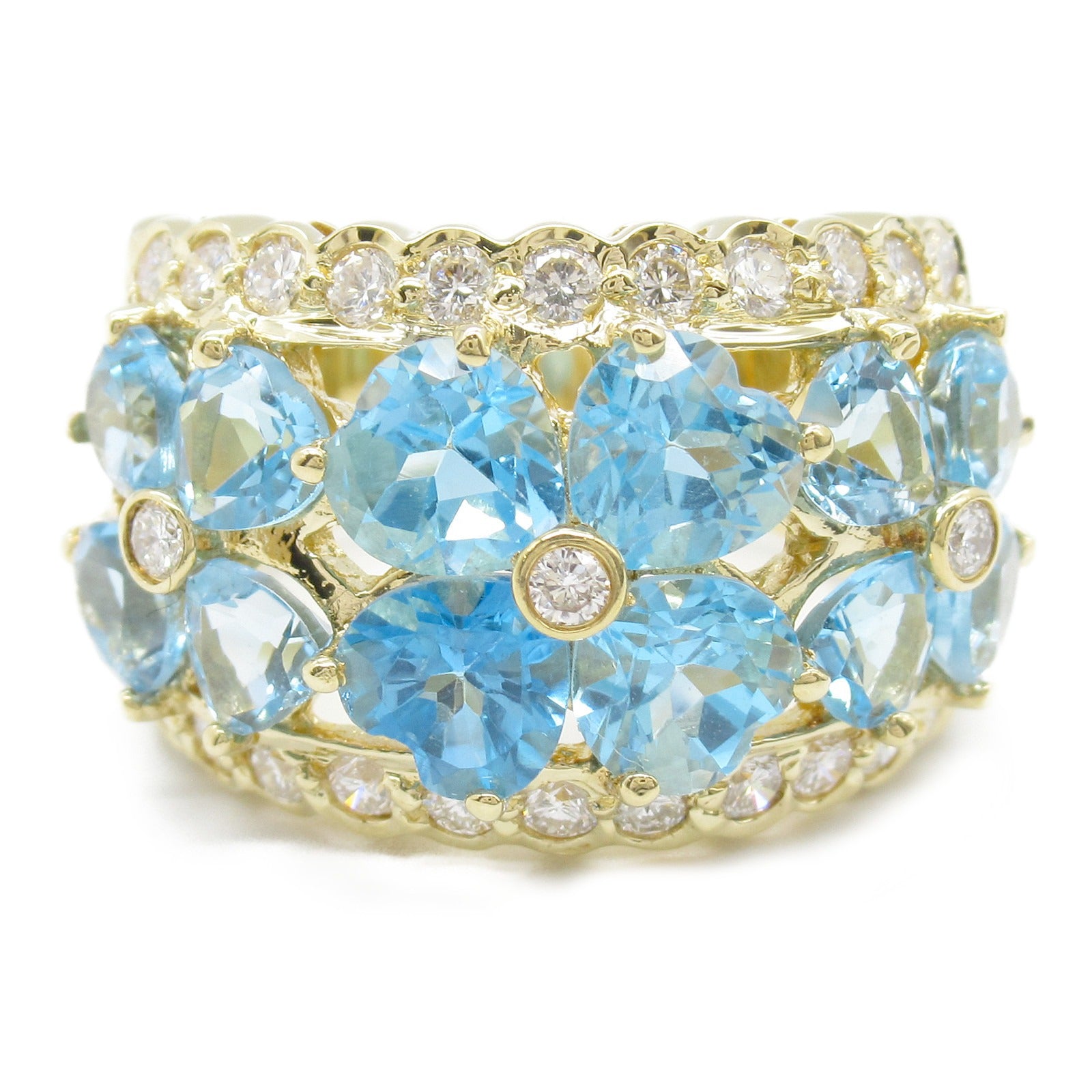 JEWELRY 18K黃金Blue Topaz Diamond Ring戒指US#6
