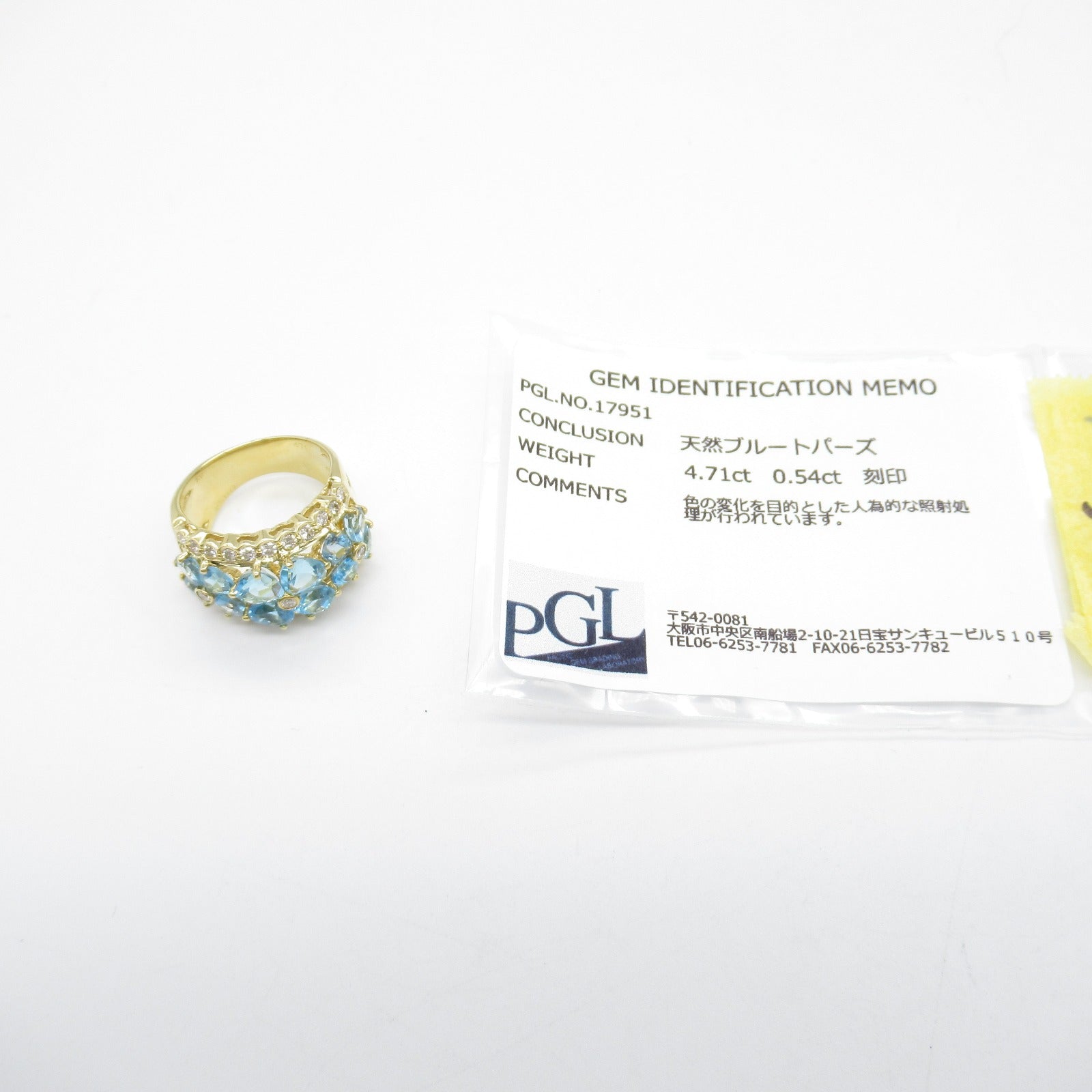 JEWELRY 18K黃金Blue Topaz Diamond Ring戒指US#6