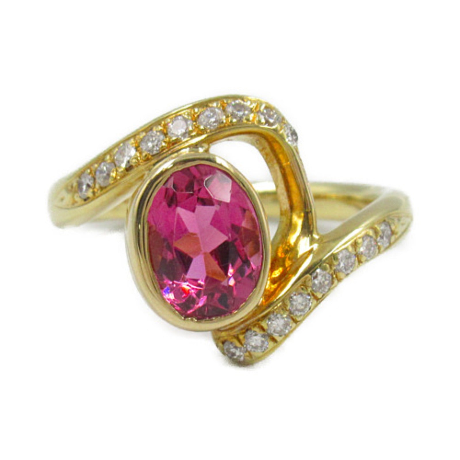 JEWELRY 18K黃金Pink Tourmaline Diamond Ring戒指US#6.5
