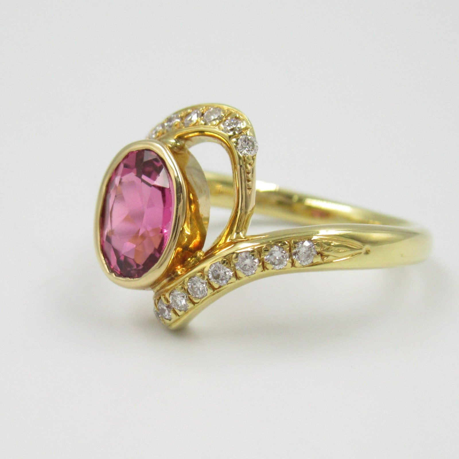 JEWELRY 18K黃金Pink Tourmaline Diamond Ring戒指US#6.5