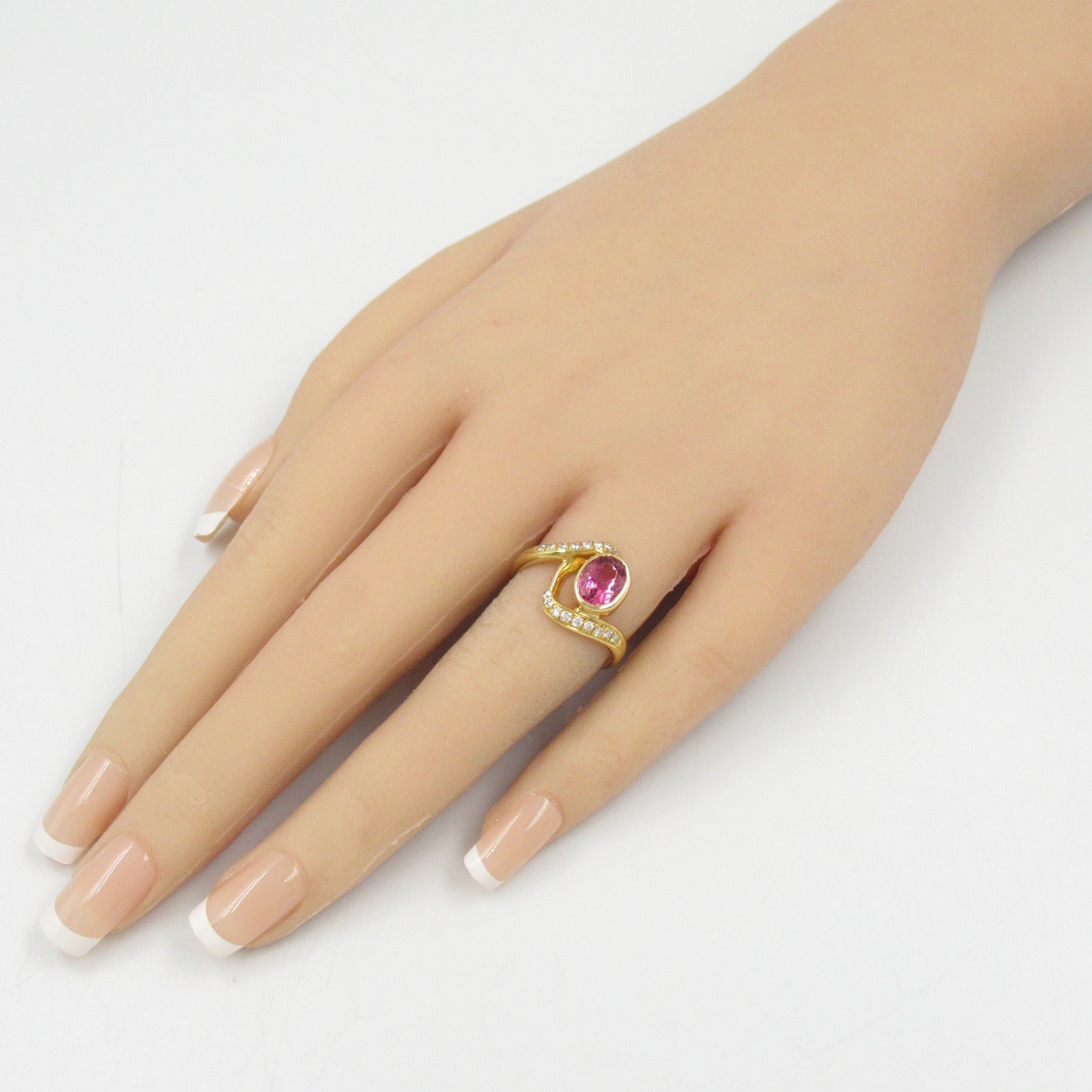 JEWELRY 18K黃金Pink Tourmaline Diamond Ring戒指US#6.5