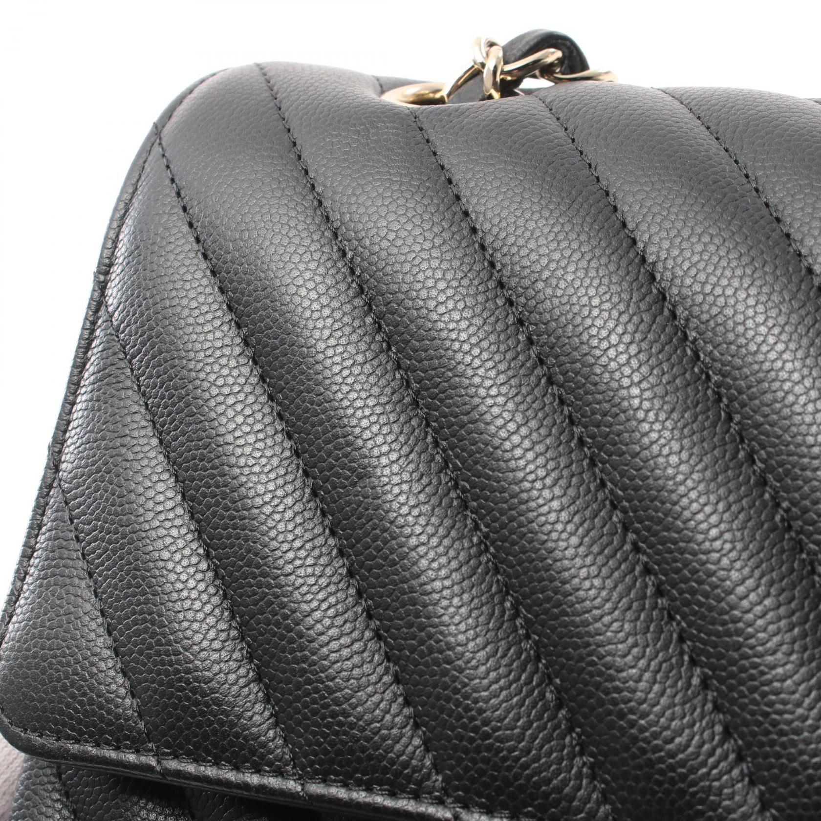 CHANEL CC GHW V-stitch W-flap Chain Shoulder Bag A01166 Calfslin Leather Black