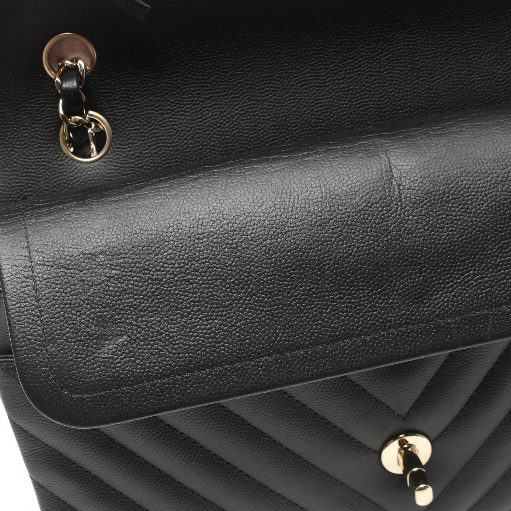 CHANEL CC GHW V-stitch W-flap Chain Shoulder Bag A01166 Calfslin Leather Black