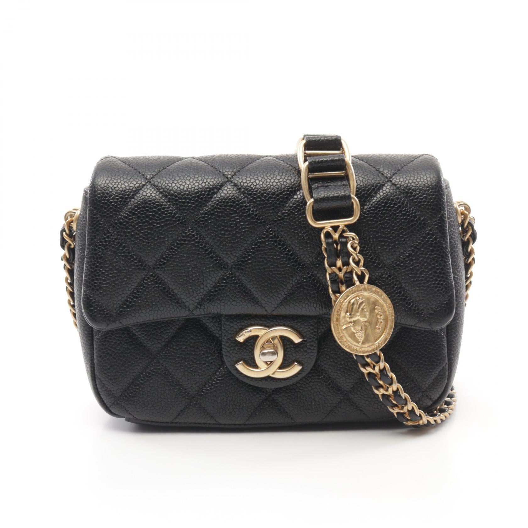 CHANEL 牛皮皮革Mini Chain Shoulder Bag金扣肩背袋