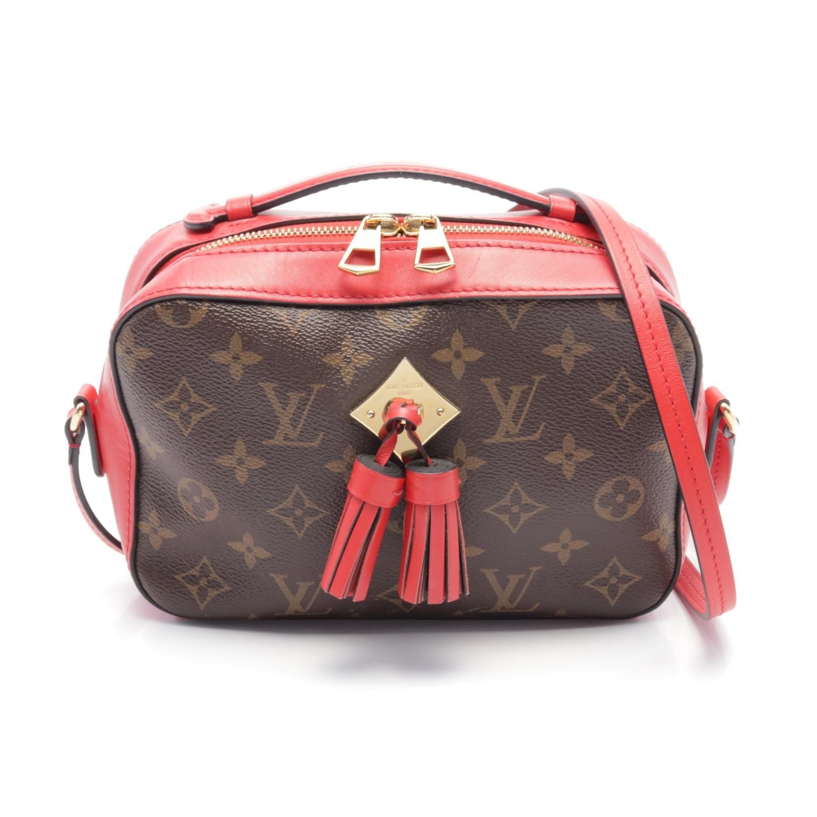 LOUIS VUITTON LV GHW Saintonge 2 Way Shoulder Handbag M43556 Monogram Brown/Red