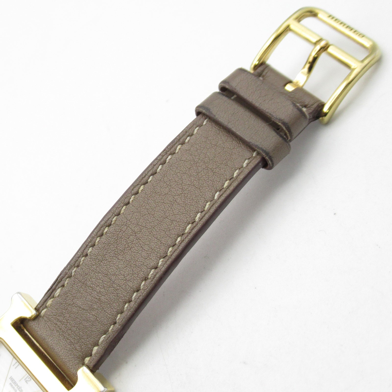 HERMES H Watch HH1.201 Quartz Watch Gold Plated Leather Belt White