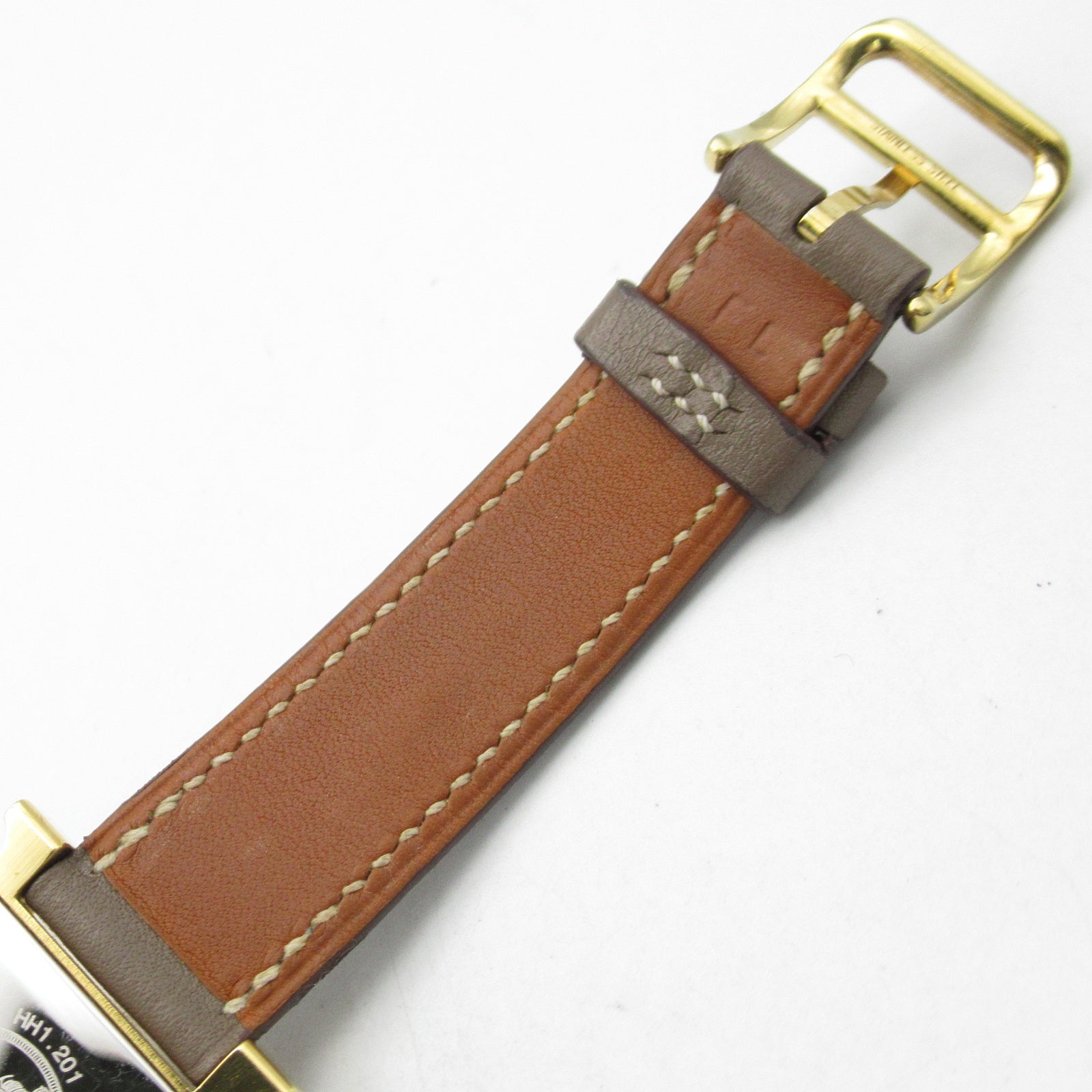 HERMES H Watch HH1.201 Quartz Watch Gold Plated Leather Belt White