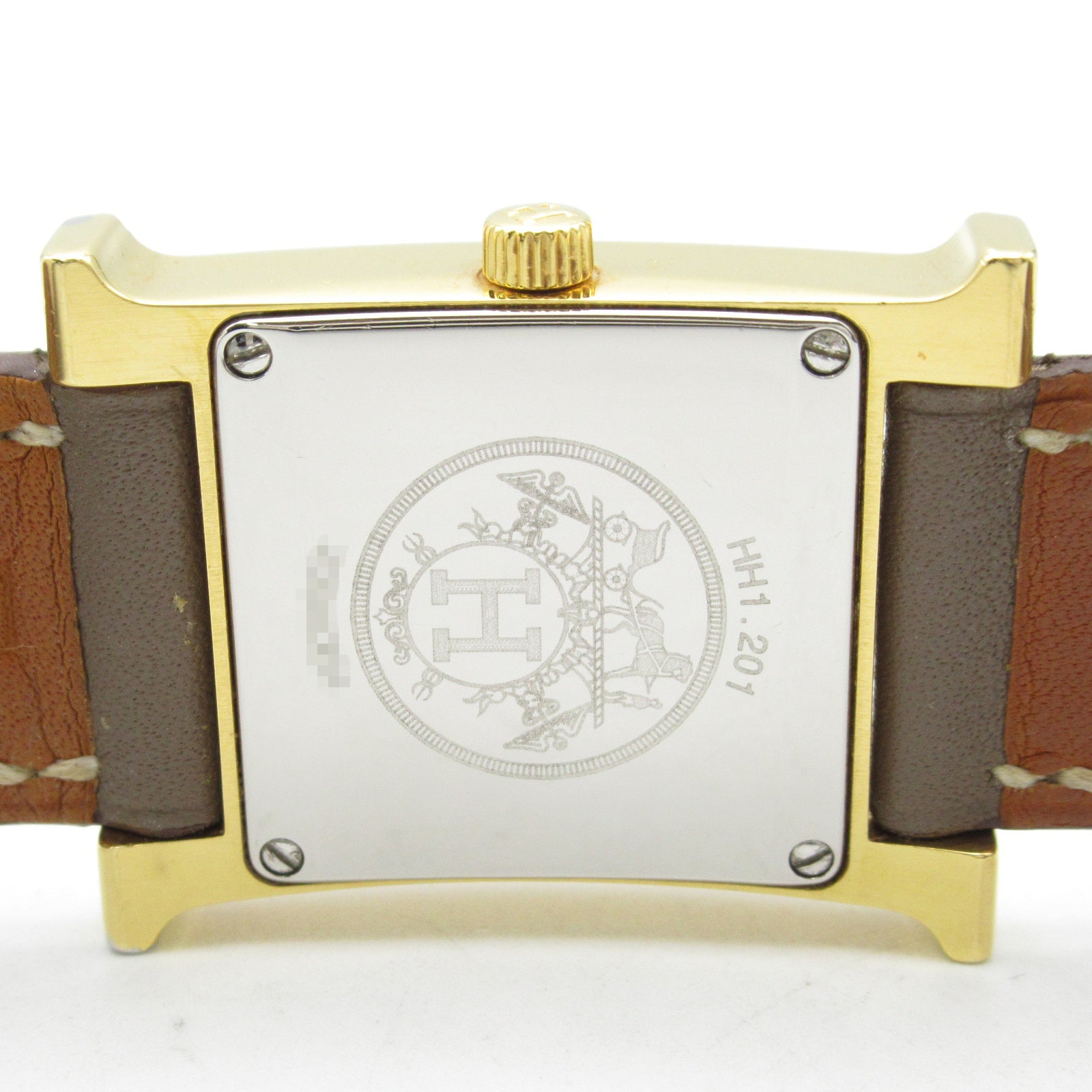 HERMES H Watch HH1.201 Quartz Watch Gold Plated Leather Belt White